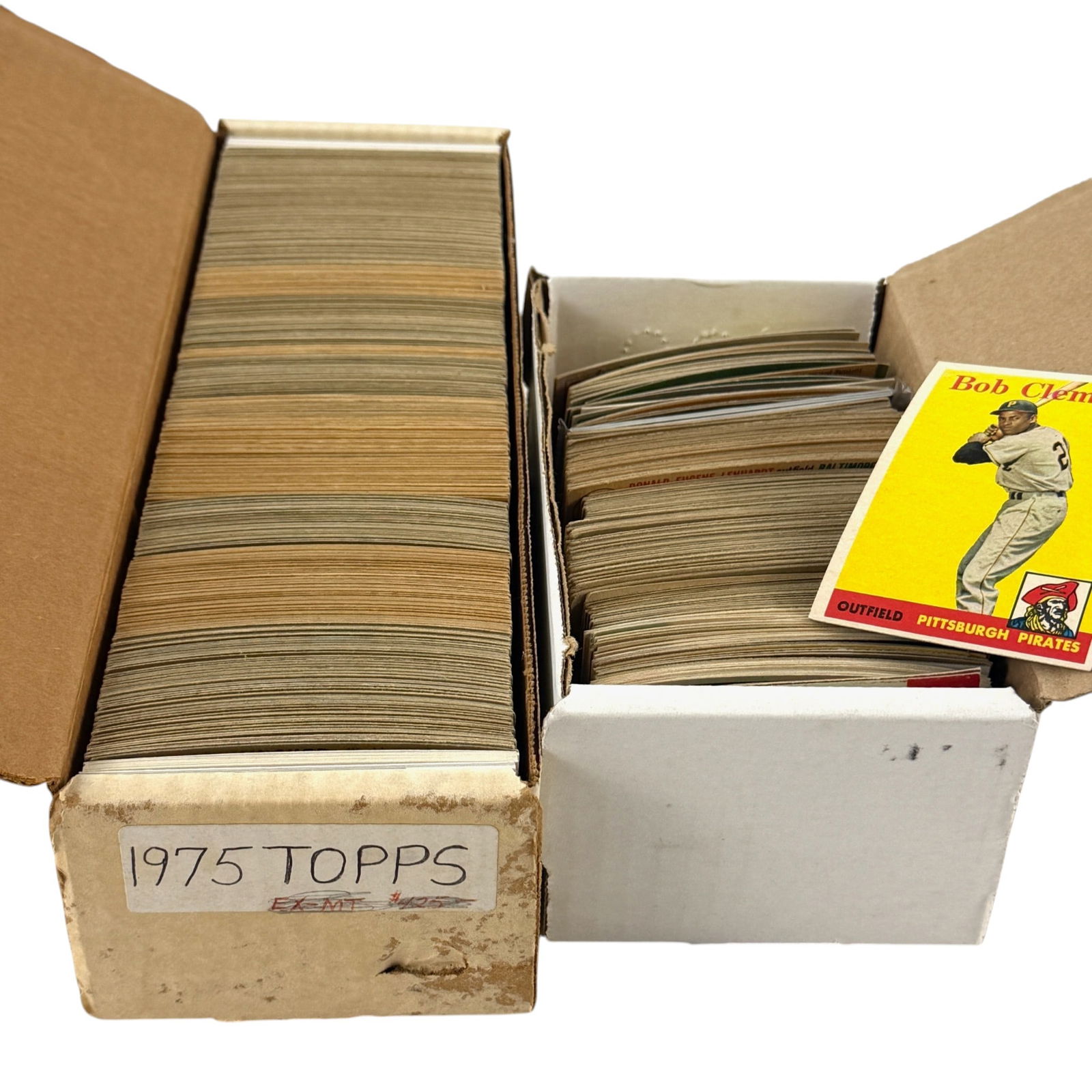 Box of 1950s Topps Cards- 1952-1963: A nice set of cards from the 1950s, probably the duplicates from the consignor, including 3 examples of 1963 Bob Clemente. Two boxes.