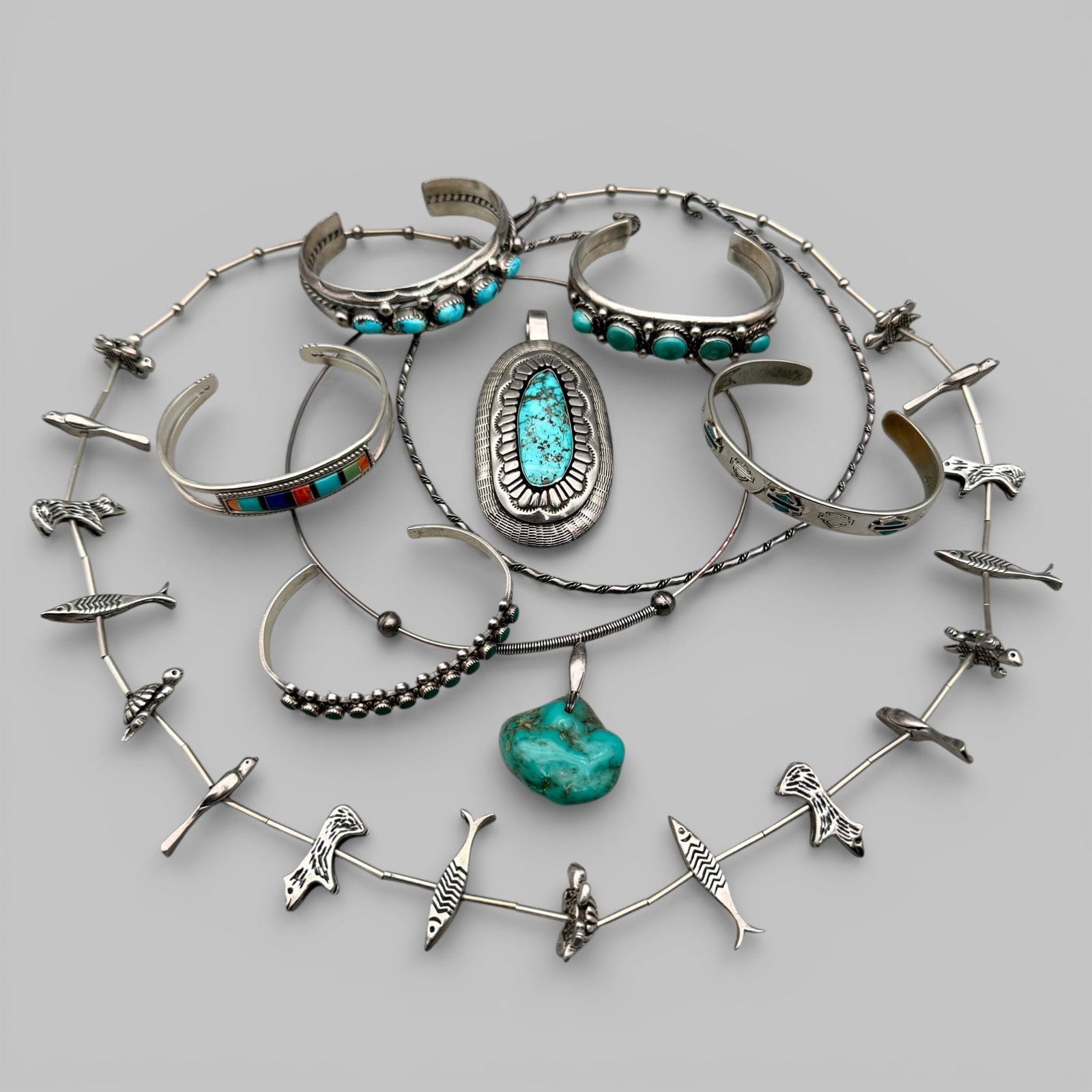 Collection of American Indian Sterling and Turquoise Jewelry (1 of 16)