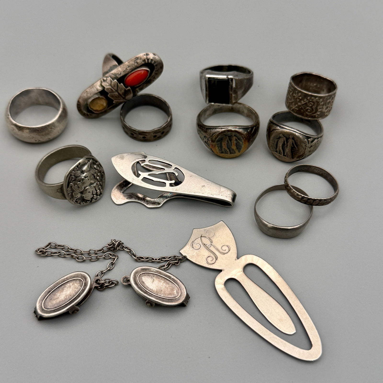 Group of Sterling Silver Rings/Objects: Total weight: 2.23 troy ounces