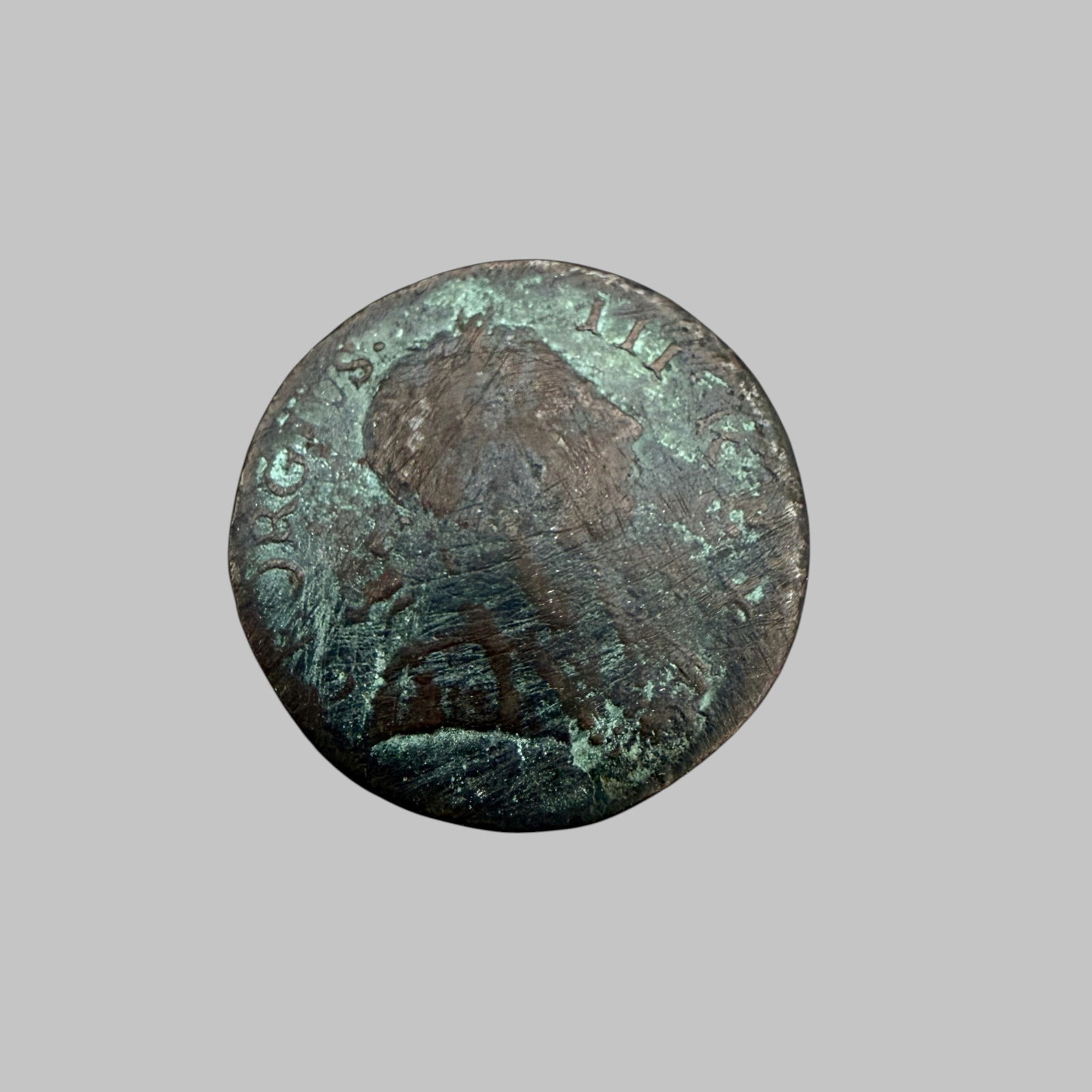 1772 Machins Mill Half Penny: 1772 Machins Mill Half Penny-Obverse with bust of facing right with surrounding inscription “Georgius III Rex”, reverse with seated Britannia with “Britannia” above and date below,