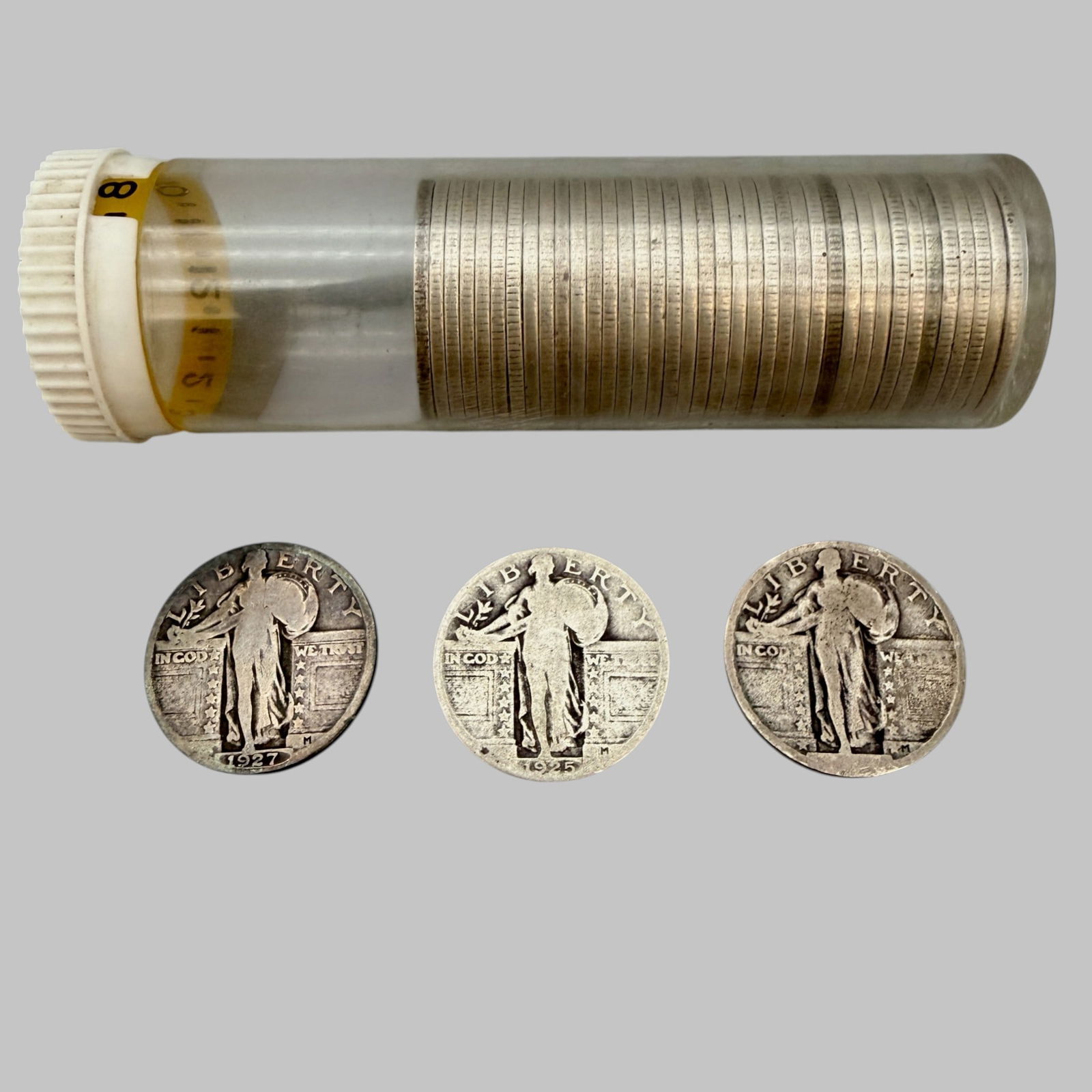 41 Silver Standing Liberty Quarters: 41 Silver Standing Liberty Quarters-Ungraded, from Fine to Good, dates include 1925 (8), 1926 (10), 1926-S (2), 1927 (8), 1928, 1928-S, 1929 (4), 1930 (5), 1930-S, one with worn date. Condition, from