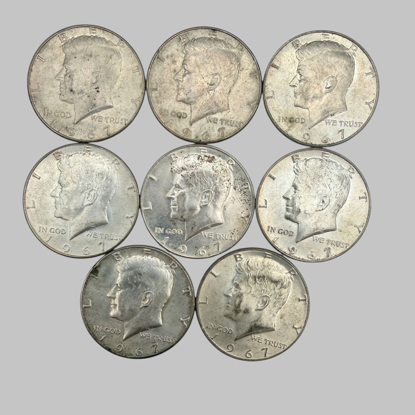 Eight 40% Silver Kennedy Half Dollars (1 of 2)
