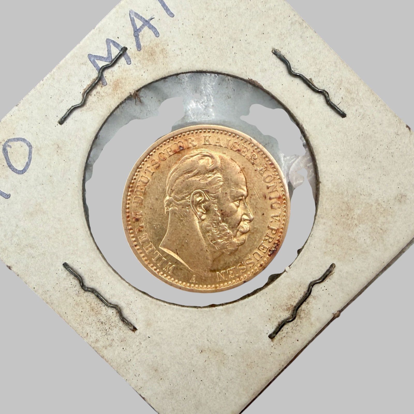 Germany Twenty Mark Gold Coin: Wilhelm II, dated 1874. Condition Fine.