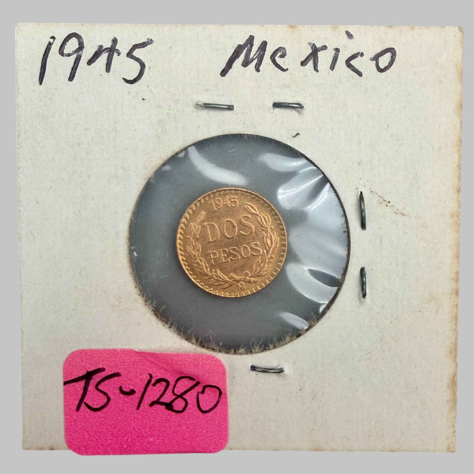 Mexico One Peso Gold: Dated 1945. Condition Fine.