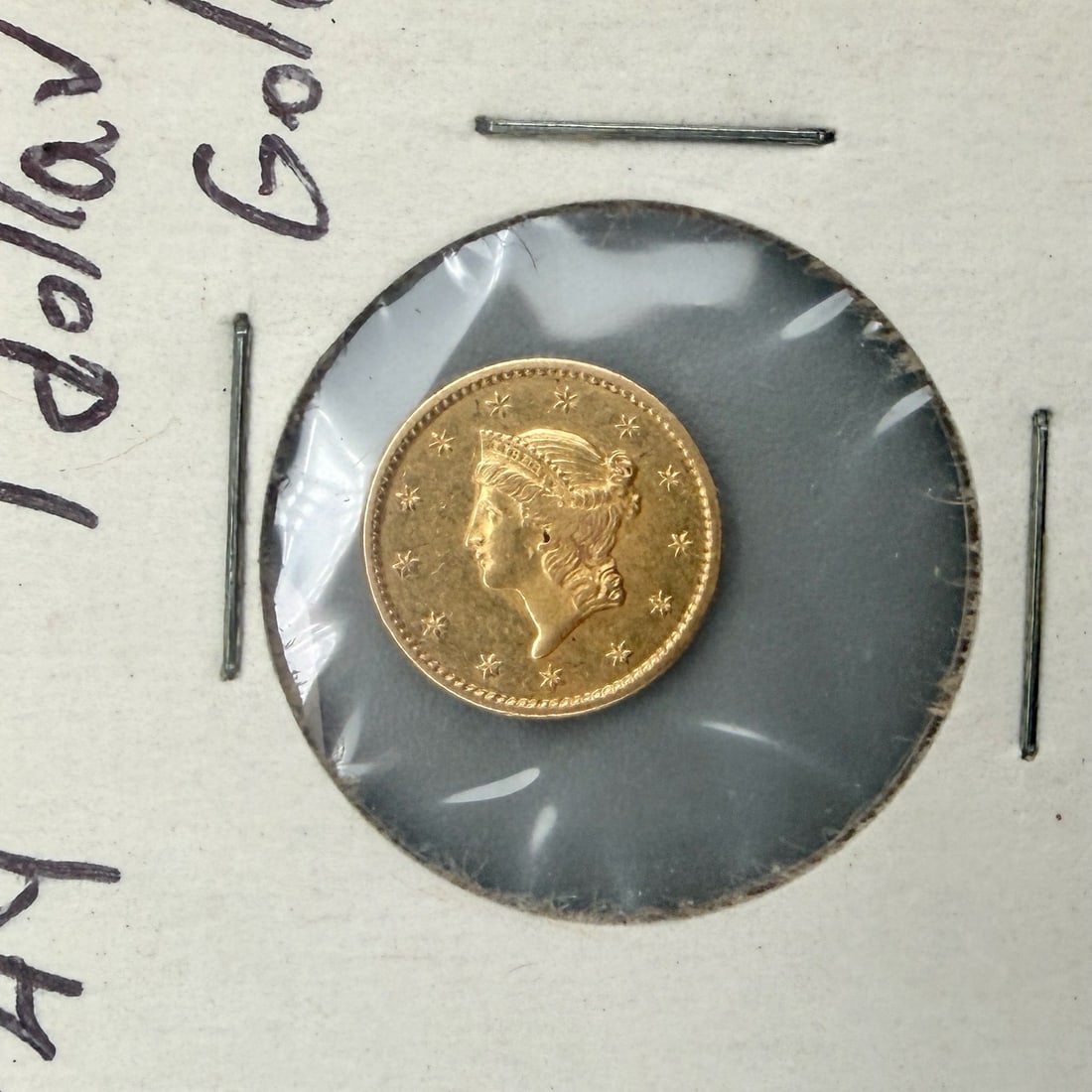 U.S. $1 Gold Coronet: 1851 Closed Wreath, Philadelphia. Slight edge ding, else Fine.