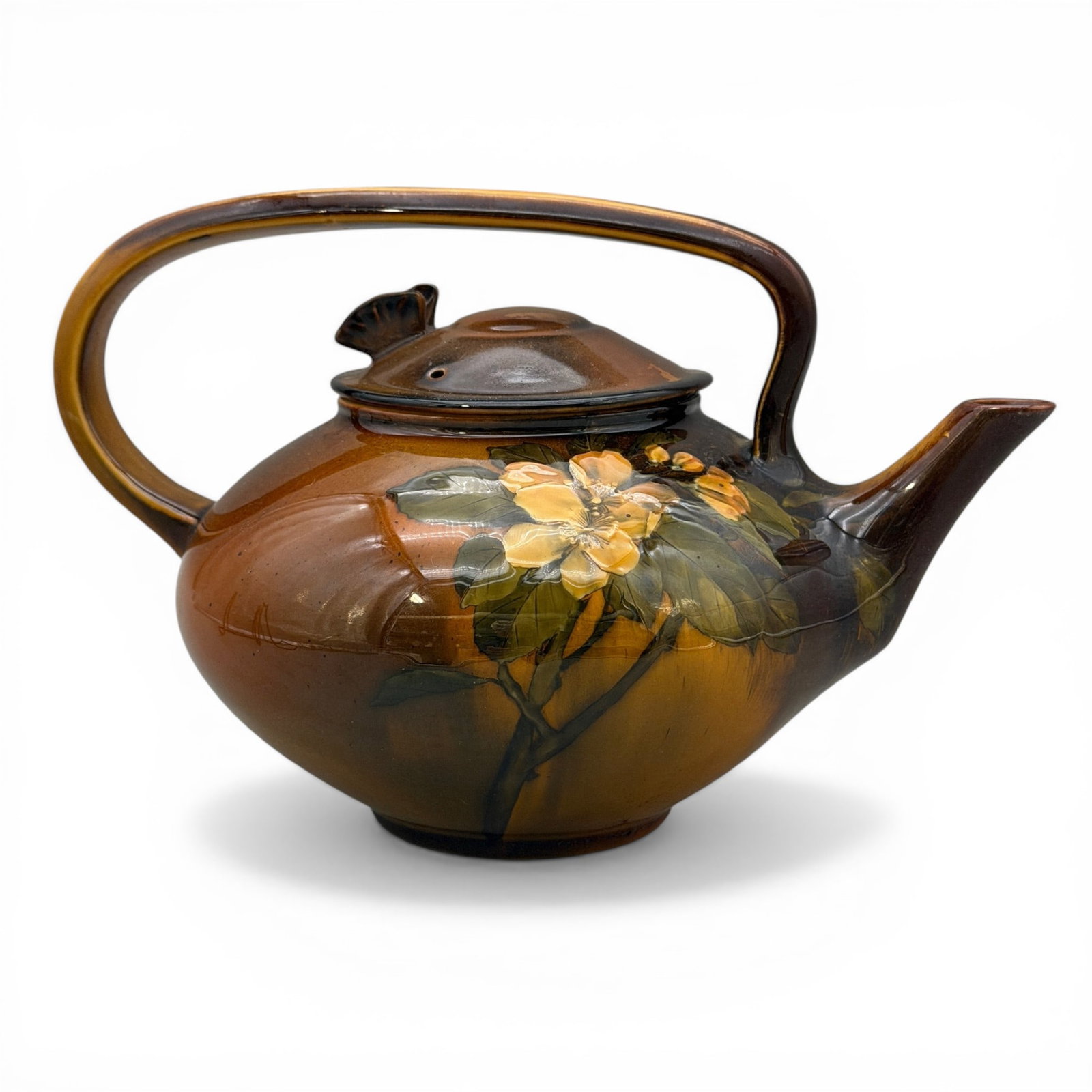 Rookwood Standard glaze lidded teapot, wild rose decoration, 1890. (1 of 10)