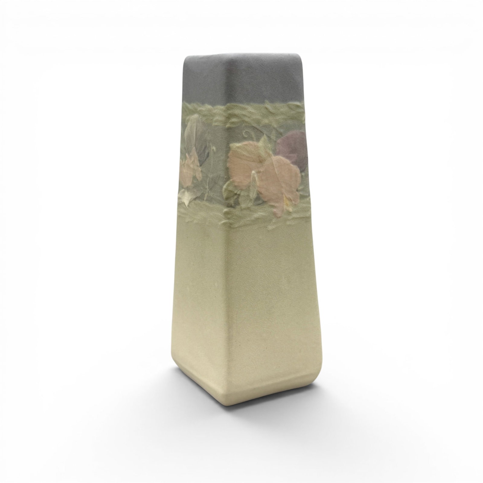 Weller Hudson Light floral vase, hand painted.: Weller Hudson Light four sided floral vase, hand panted in pastel colors>. Impressed WELLER in small block letters. Height 9 3/8 inches.