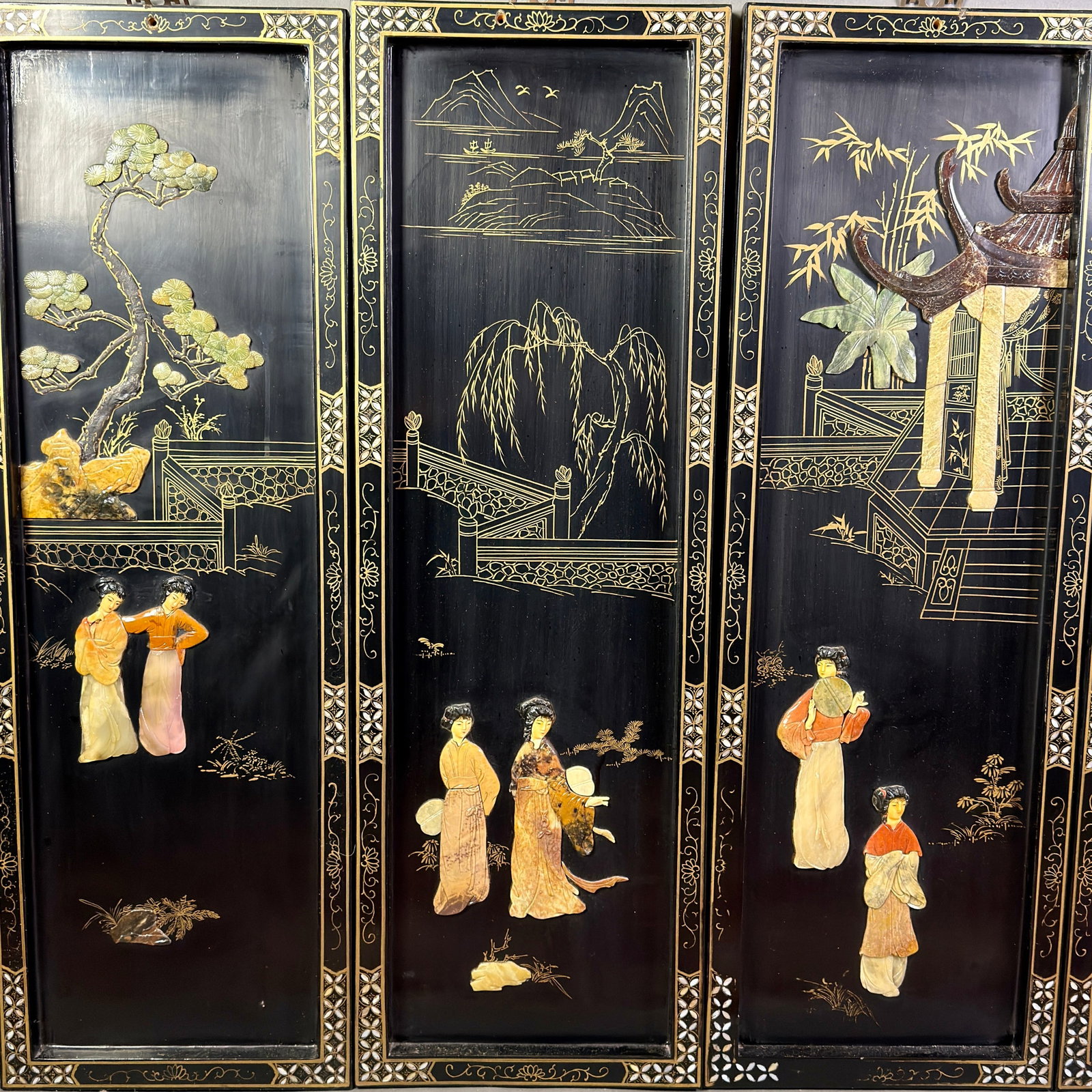 8 Panel Chinese Hardstone Screen - 3