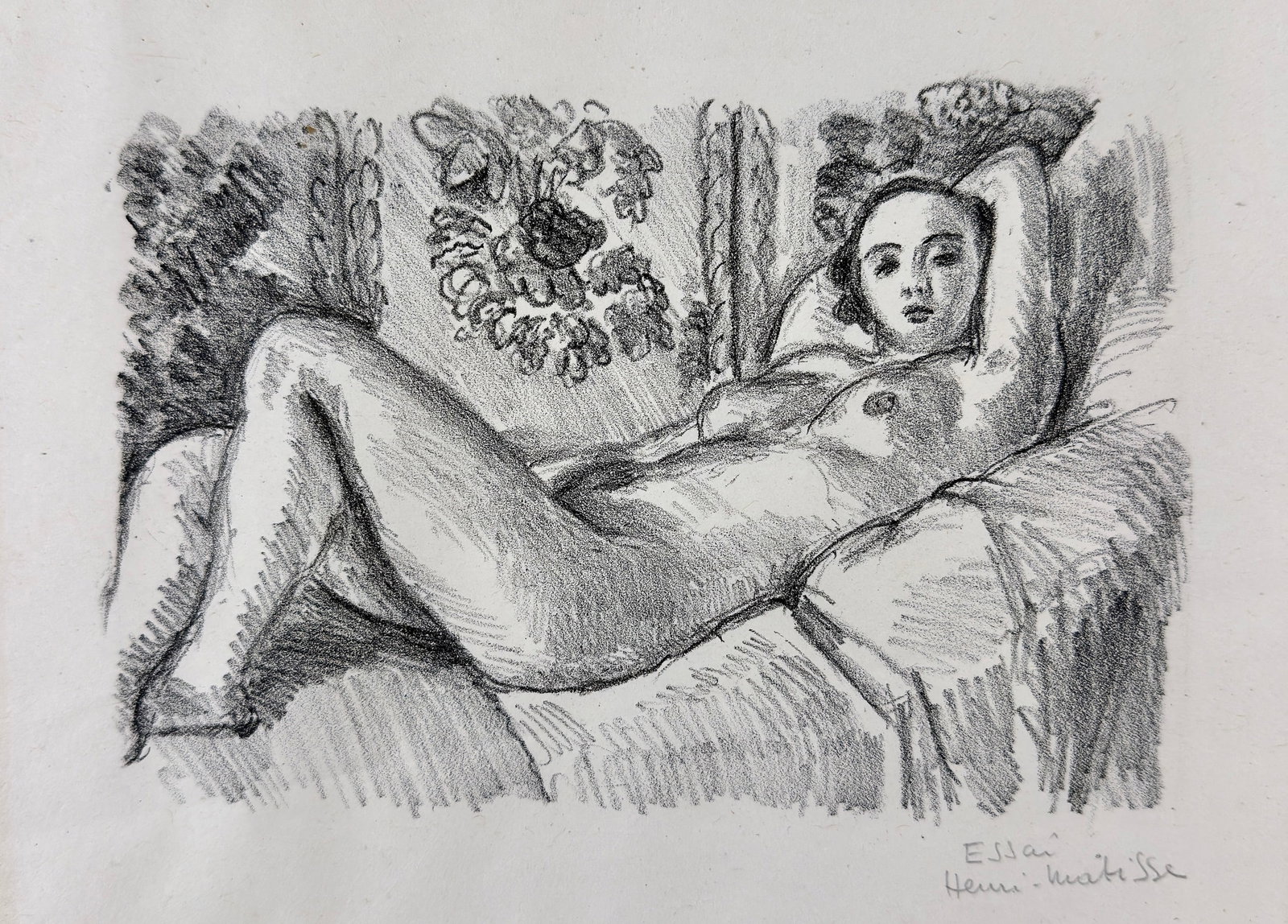 Henri Matisse (French, 1869-1954) "Petit Aurore" Trial Proof: Lithograph on Chine Applique titled "Petit Aurore". Signed in graphite to the lower right and also marked in graphite with "Essai". Additionally, in the lower right hand corner is a number 6 written