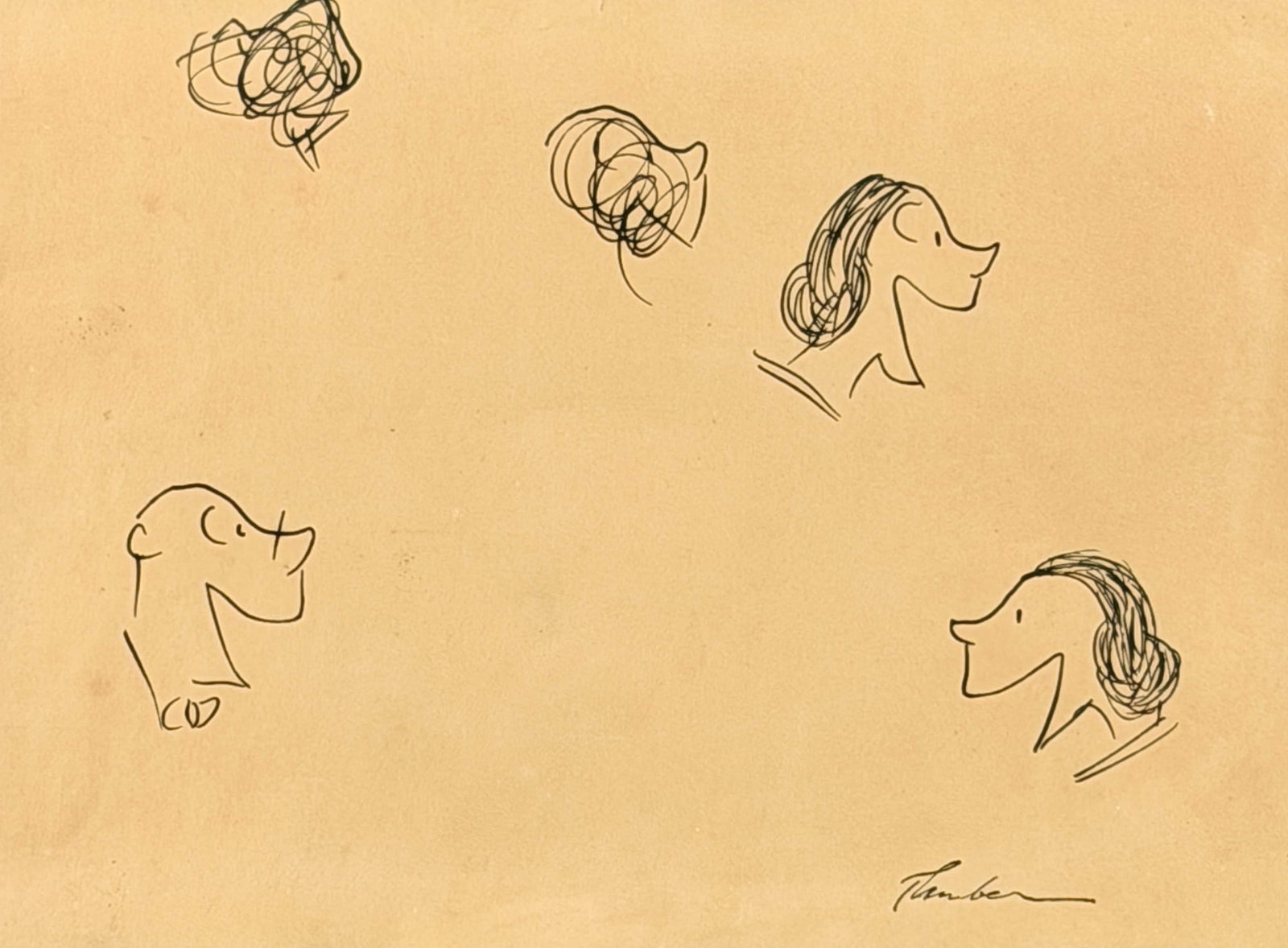 Pen/Ink Caricature Studies by James Thurber (1 of 3)