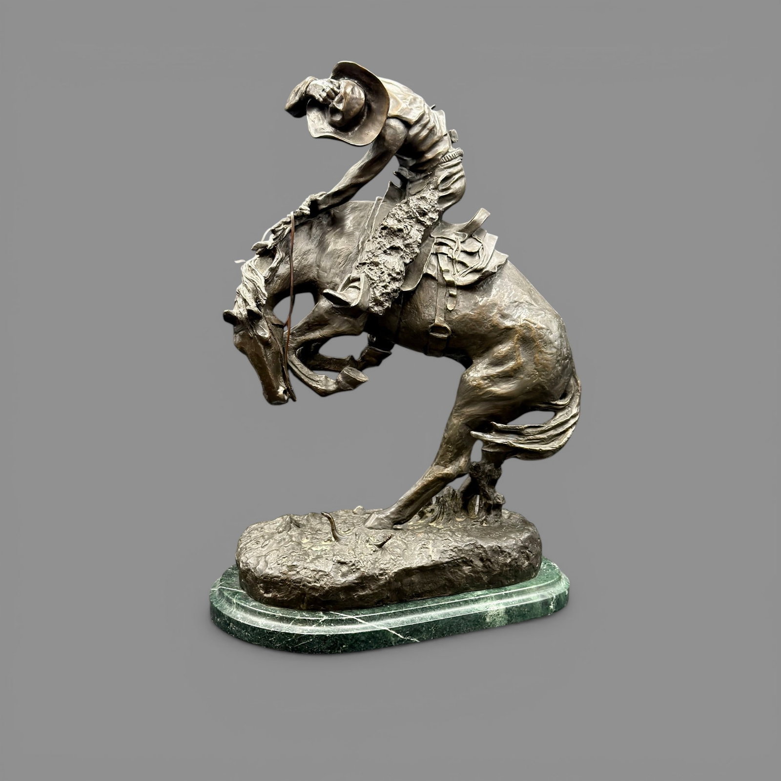 Frederic Remington "The Rattlesnake" Bronze: A Remington recast, signed/marked copyright Fredric Remington to base. 24" ht.
