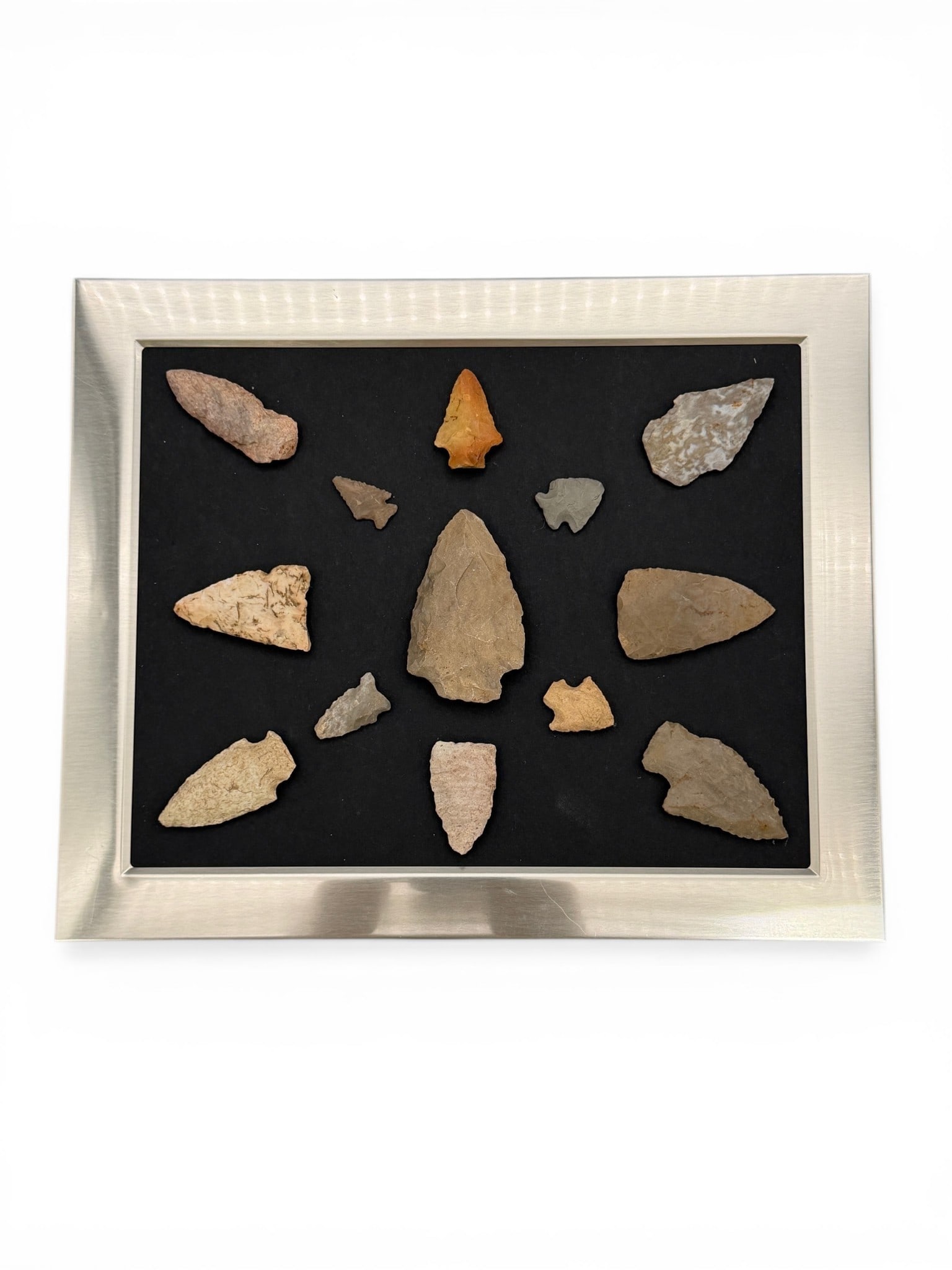 Frame of 13 Authentic Native American Arrowheads (1 of 3)