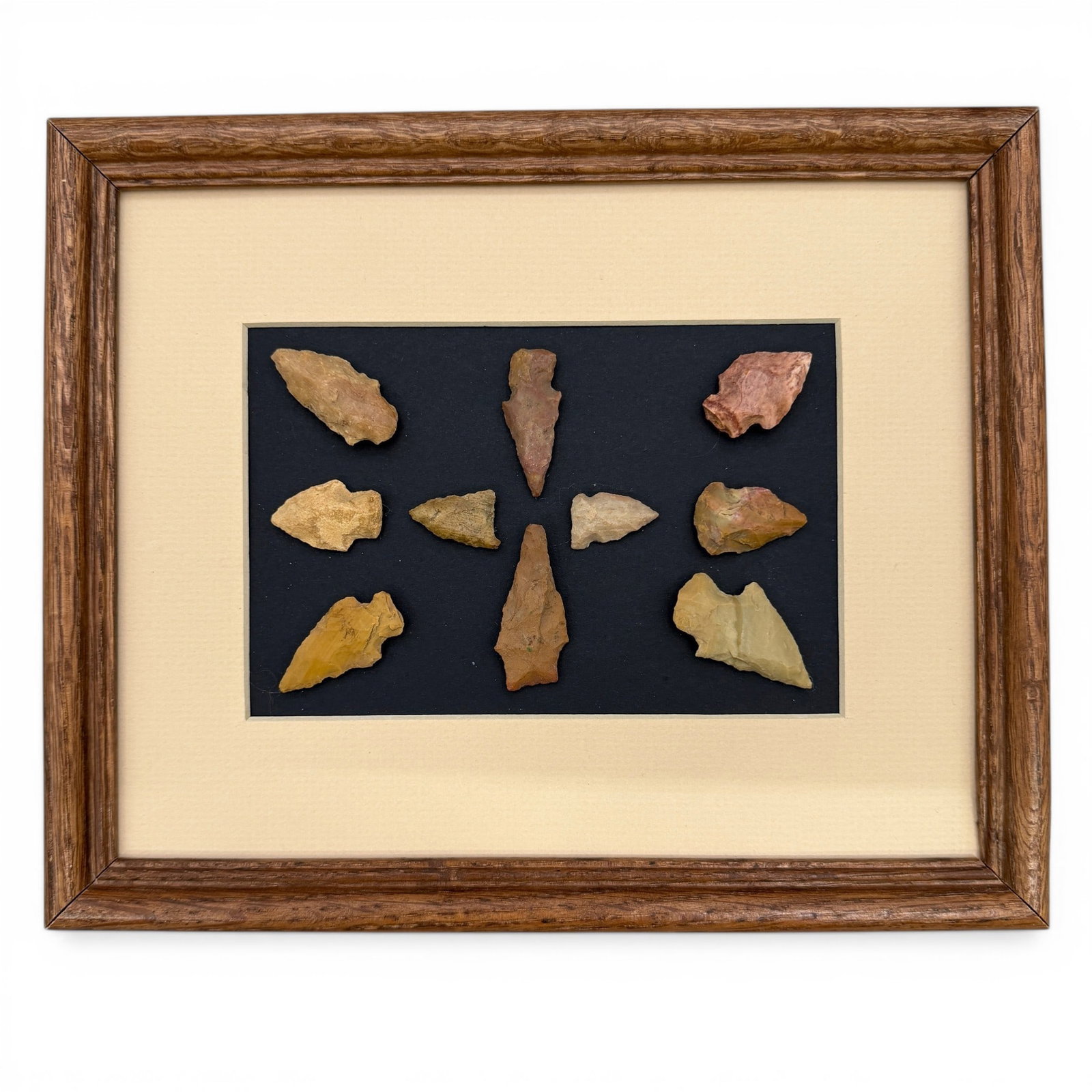Frame of 10 Authentic Native American Arrowheads (1 of 3)