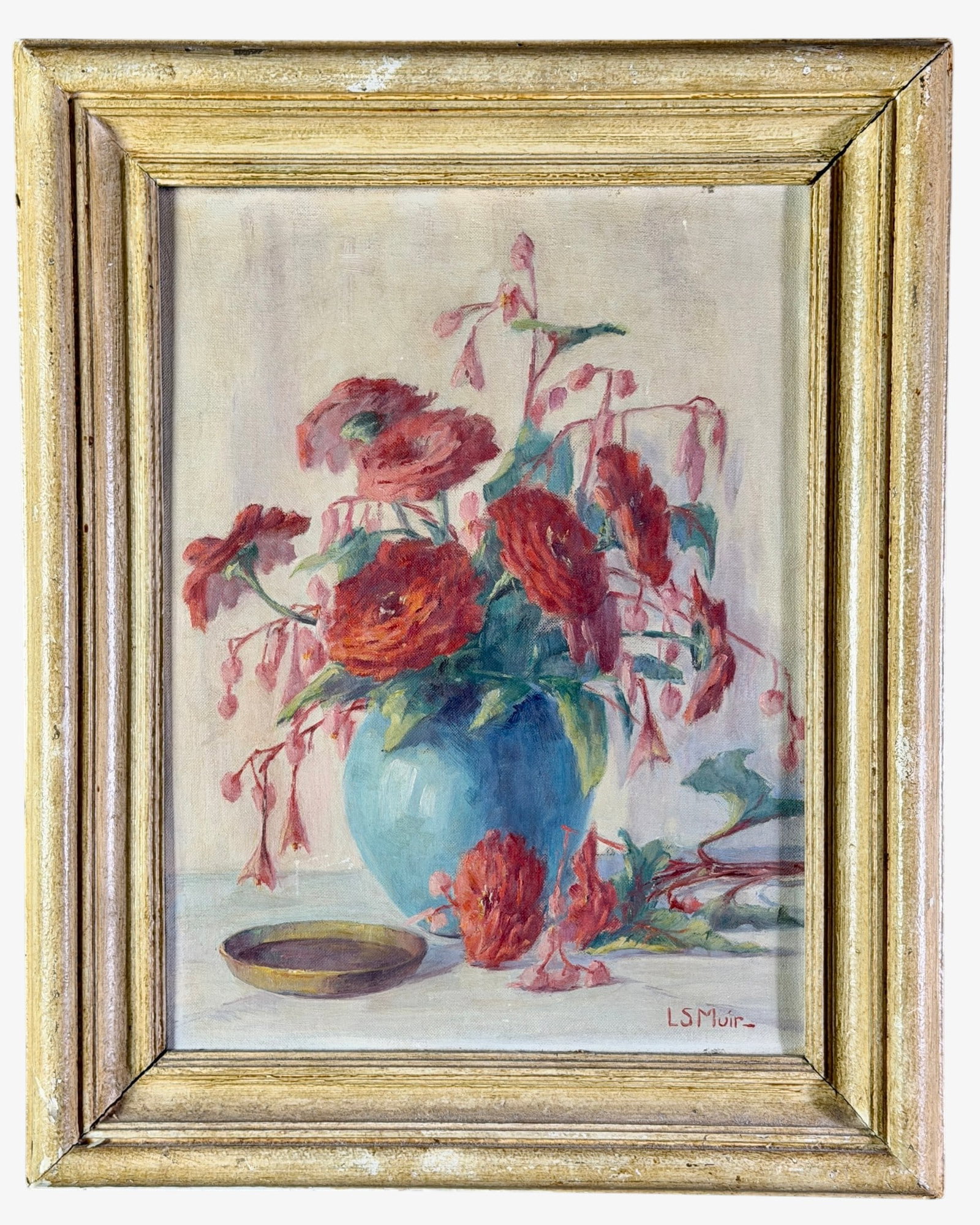 4 Midwestern Regional Paintings: Including one of Mt. Adams with exhibition history through the Cincinnati Women's Club, a still life by Louise Muir (Cincinnati, 1849, 1931), a Pittsburgh scene, and a electric rail scene.