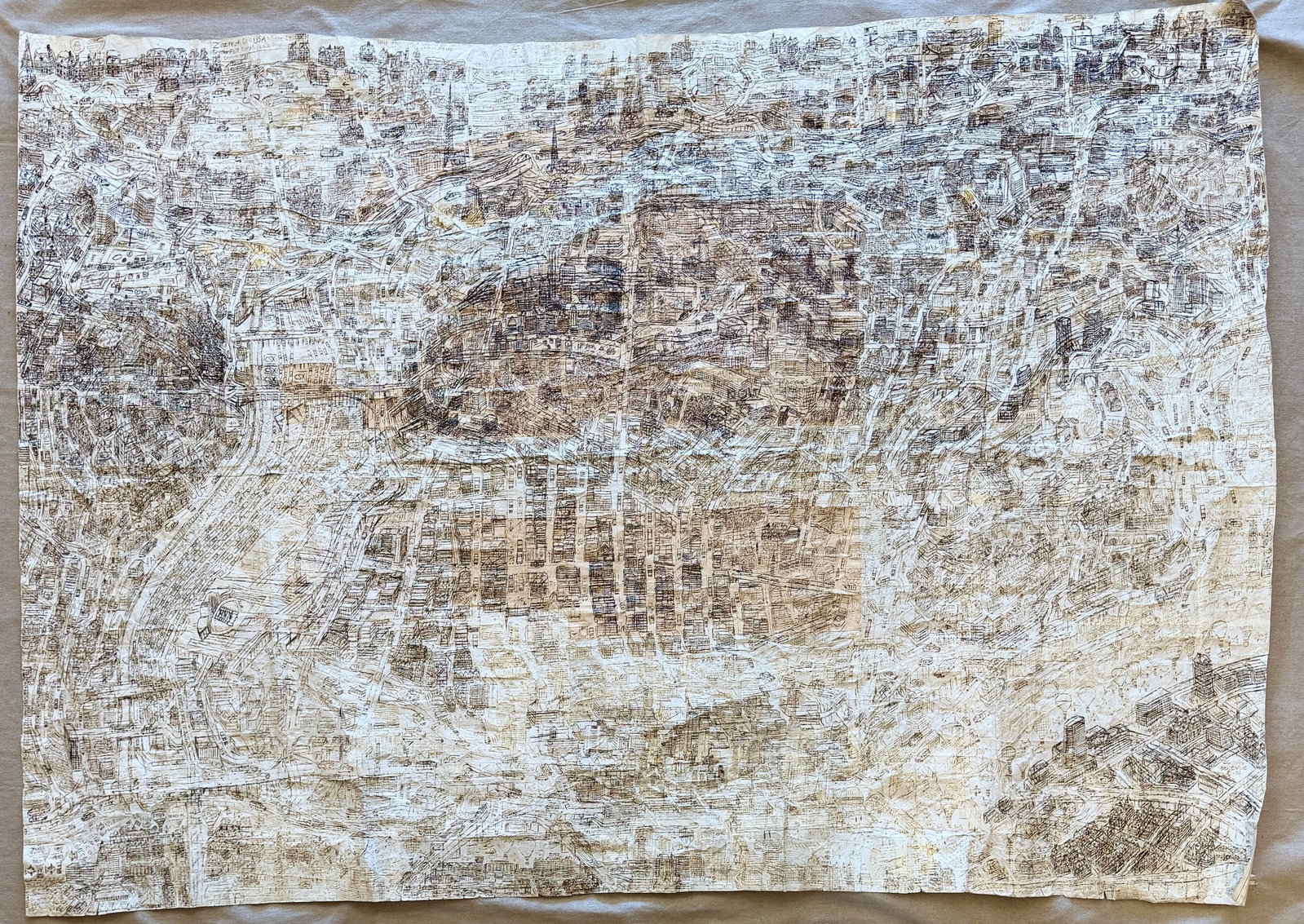 Large Courttney Cooper ink drawing on paper.: Large Courttney Cooper ink drawing on paper entitled "Cincinnati Map 2010". Possibly signed, the drawing features ther area around University of Cincinnati, extending in all directions. The work is