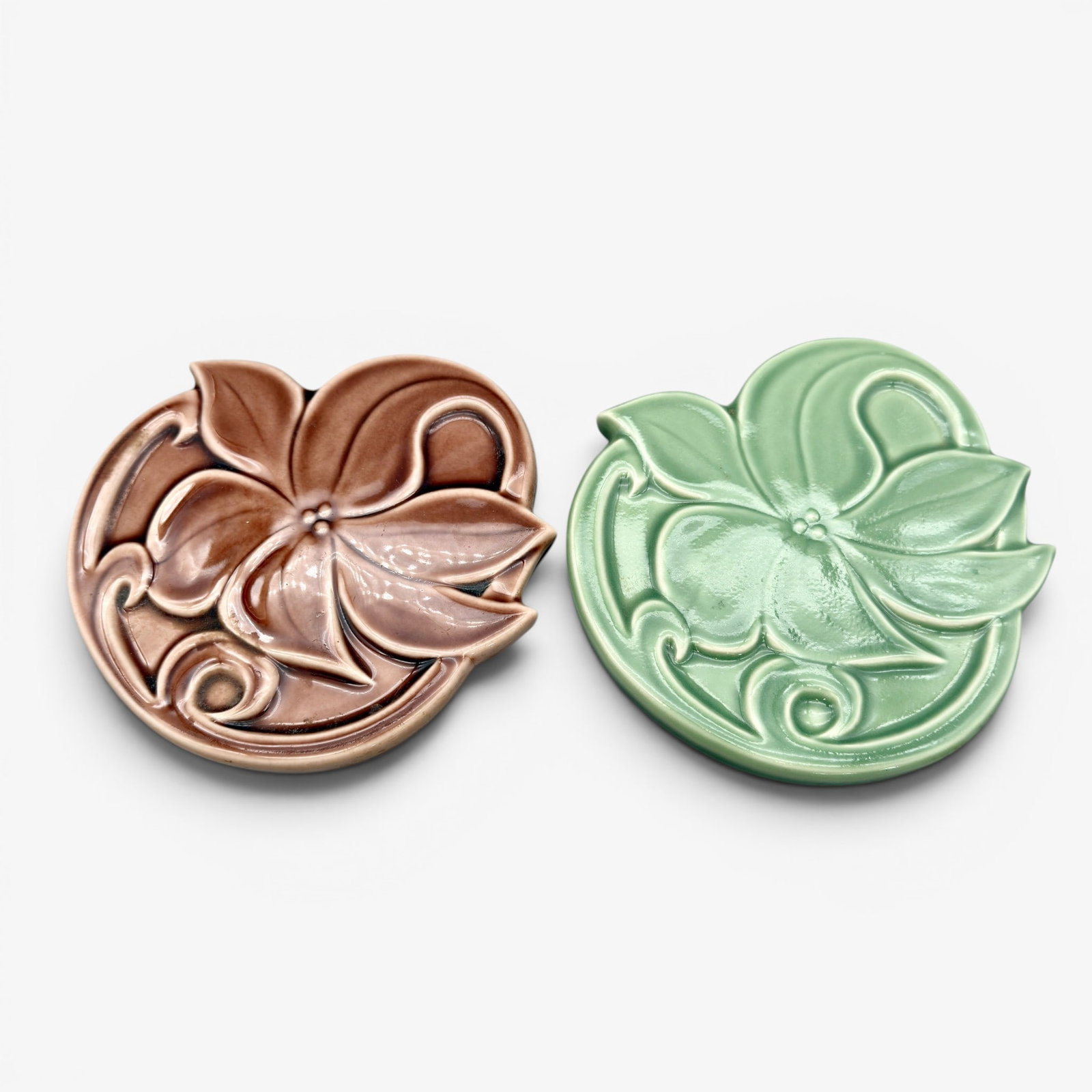 Two Rookwood flower form tea tiles. (1 of 2)