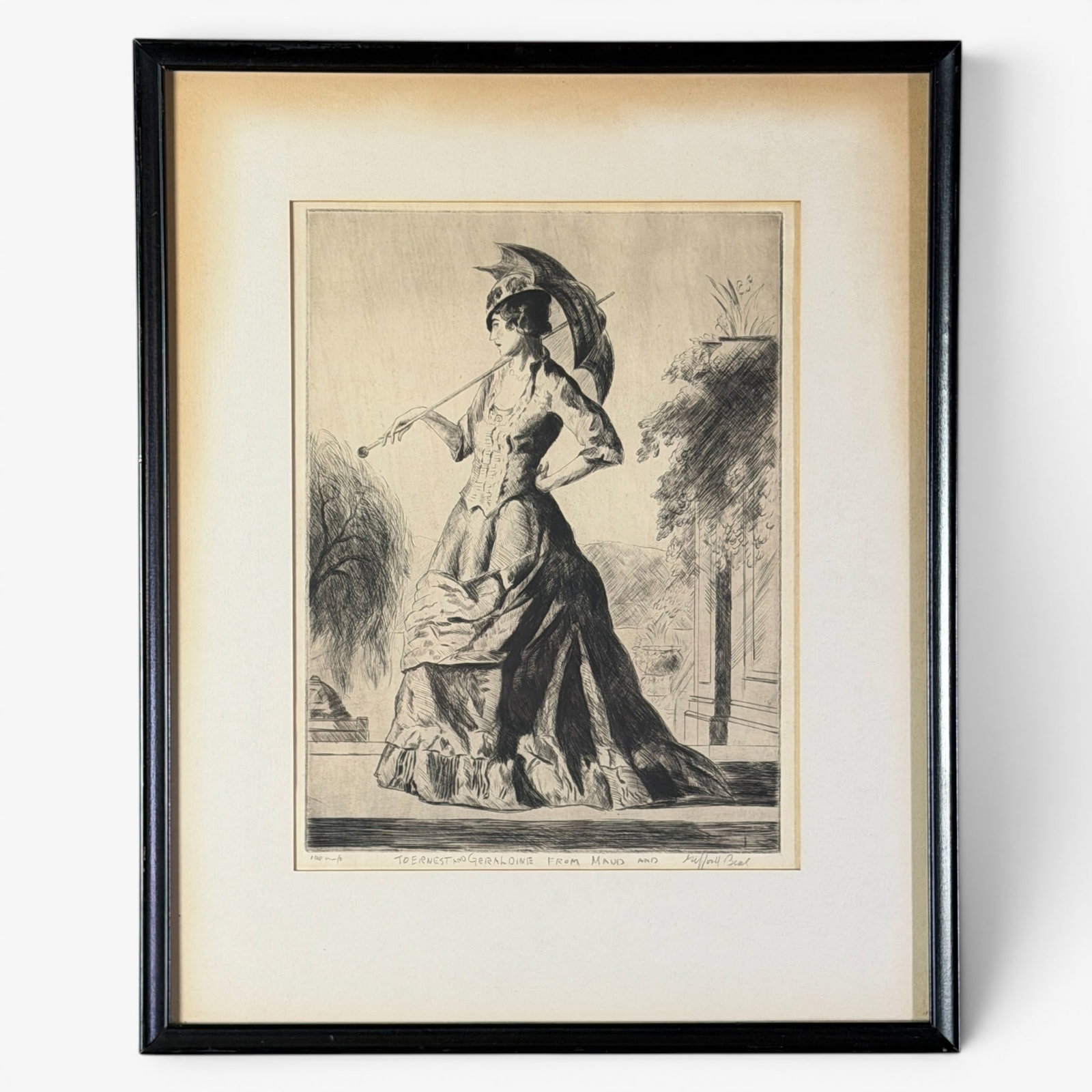 Gifford Beal (American, 1879-1956): Pair of figural lithographs by Gifford Beal, one depicting a ballerina and the other a woman with parasol. Both signed and dedicated in graphite to margin. Both framed and matted. Largest framed