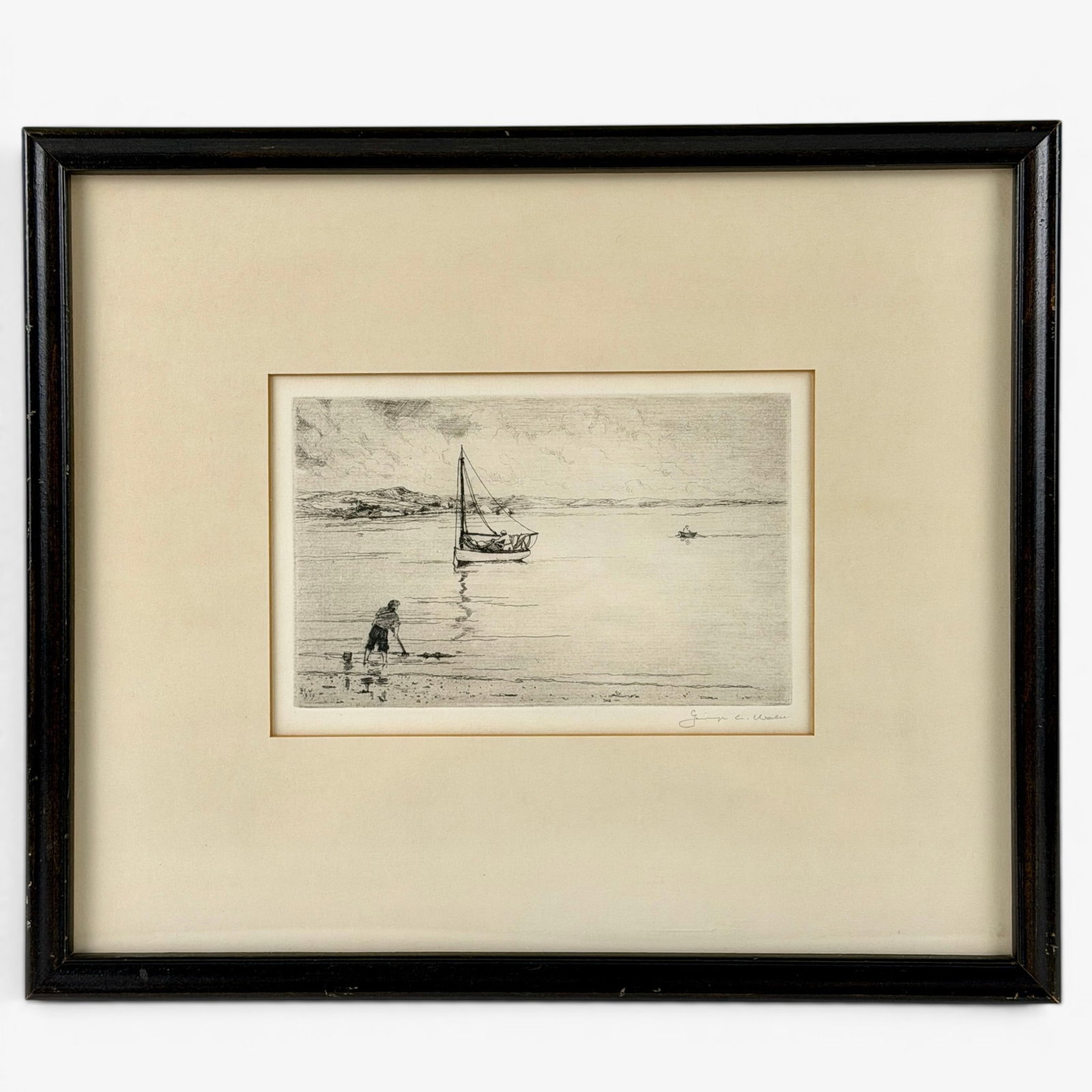 Group of Early American Etchings and Drawing: Including one etching by Chauncey Ryder, signed in graphite to lower right. Another titled "Croton on the Hudson" by Abbo Ostrowsky, a third lithograph by William Hicks, a fourth by George Canning