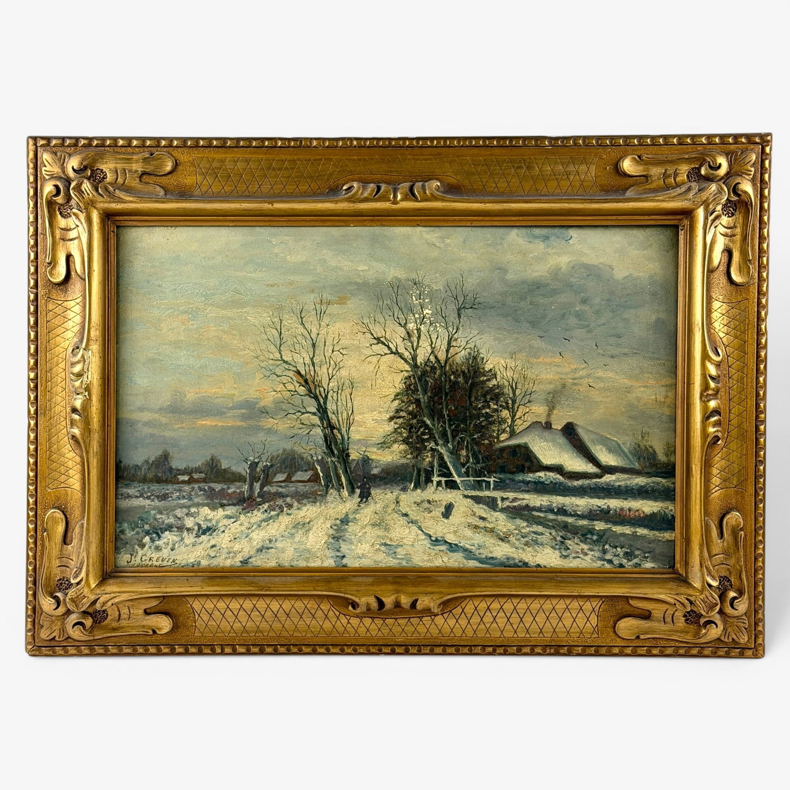 Three American School Landscapes: Including two oils and one watercolor landscape under glass. Largest framed 23" x 14".
