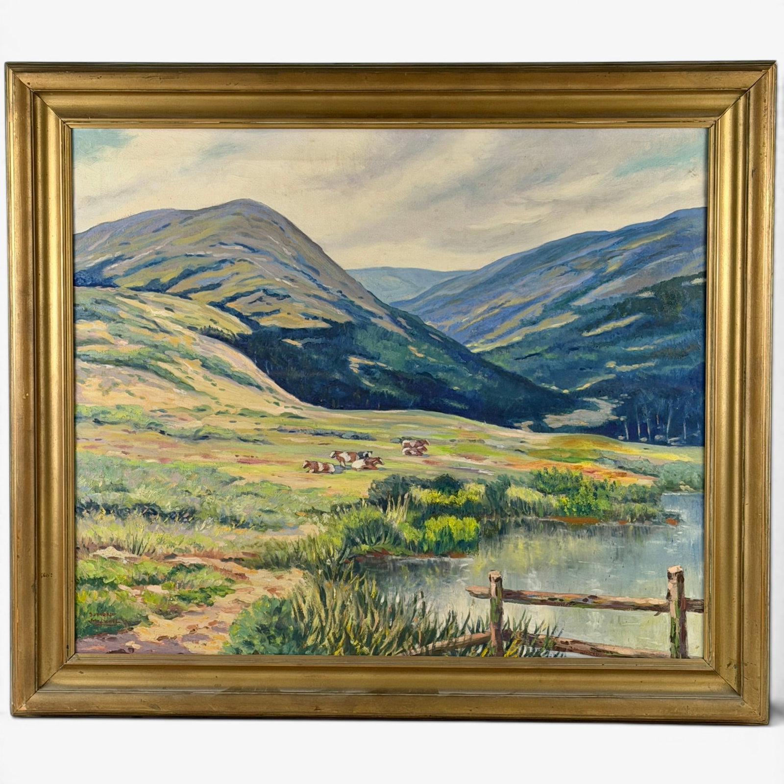 Landscape with Cattle by Simon Michael: Simon Michael (American, 1905-2002). Oil on canvas, signed l.l. 22" x 30" (sight), 31" x 37" (framed).