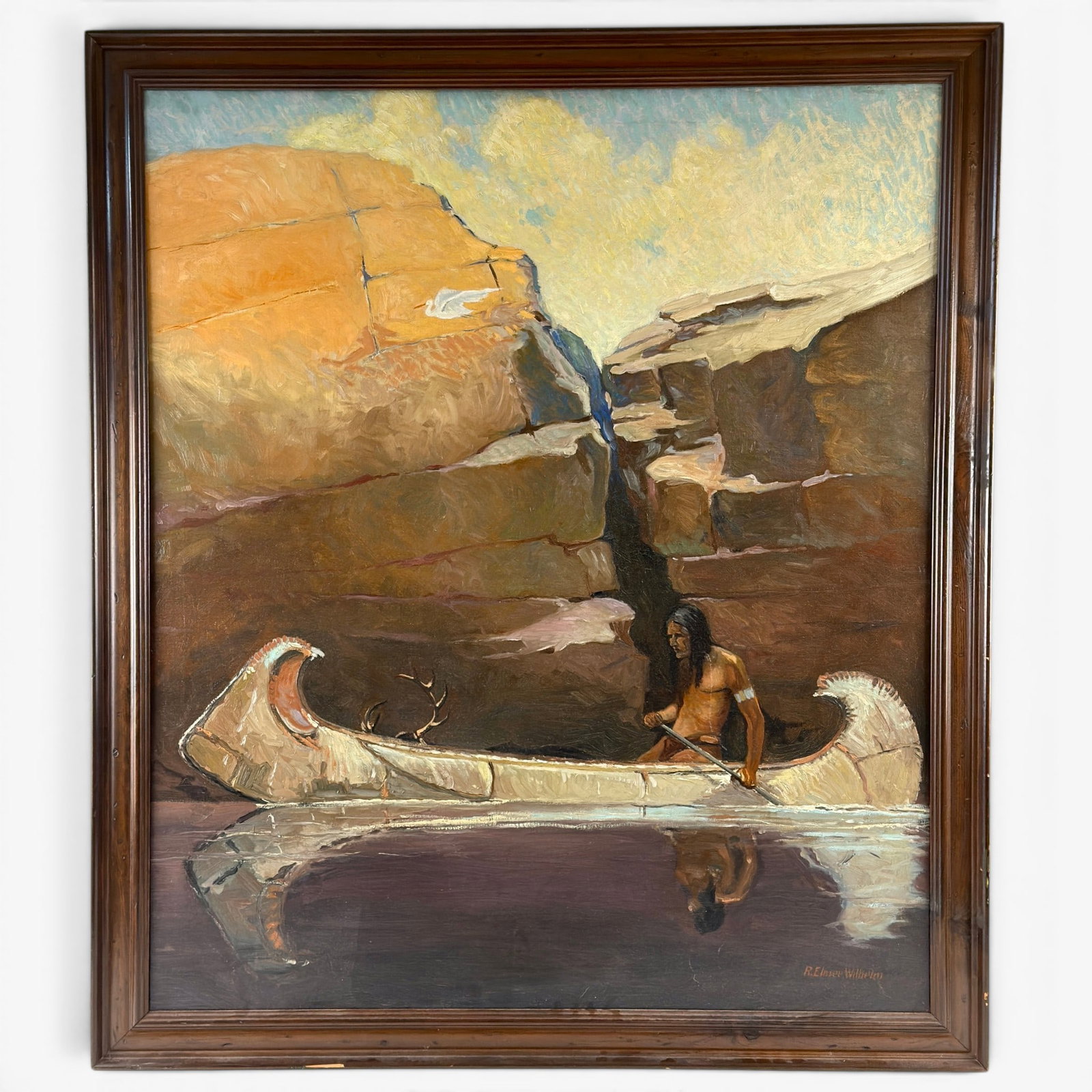Roy Elmer Wilhelm (American, 1895-1954): Oil on artist board. A study of the N.C. Wyeth painting "Autumn", a bit looser, but remains a captivating image and a well-executed work. Signed lower right. 41" x 36" (sight); 47" x 40" (frame)