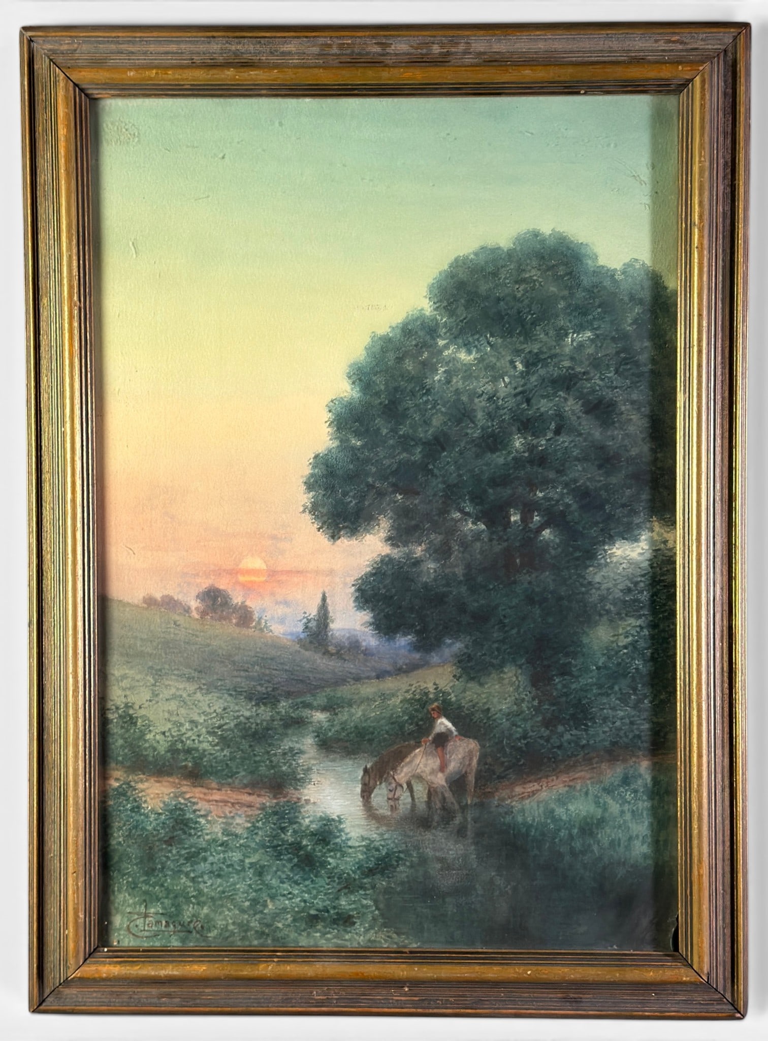 Watercolor Landscape by Edwin Lamasure: Edwin Lamasure (American, 1866-1916). Watercolor and gouache on paper, signed l.l. 24" x 16.5" (sight), 28" x 20" (framed).