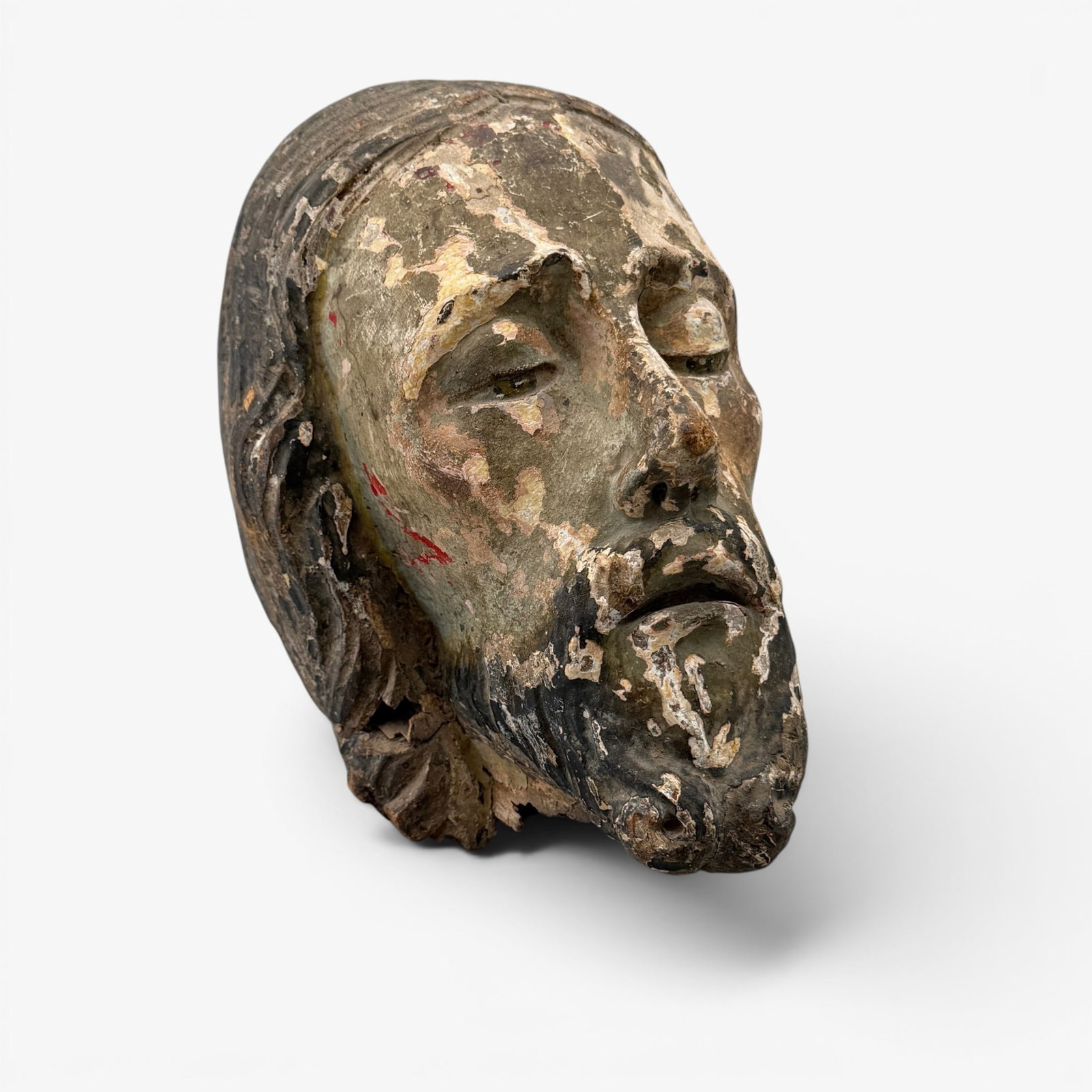 Polychrome Carved Wooden Head of Christ (1 of 5)