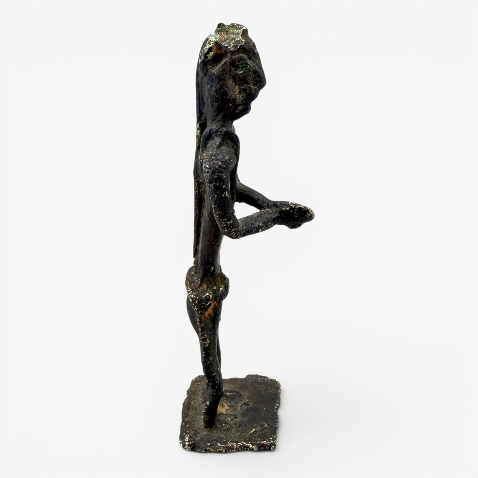 Early Metal Cast Figure: Accompanied by an Orenda report, a lost wax cast figure with hands together in devotional posture. Ht. 4".