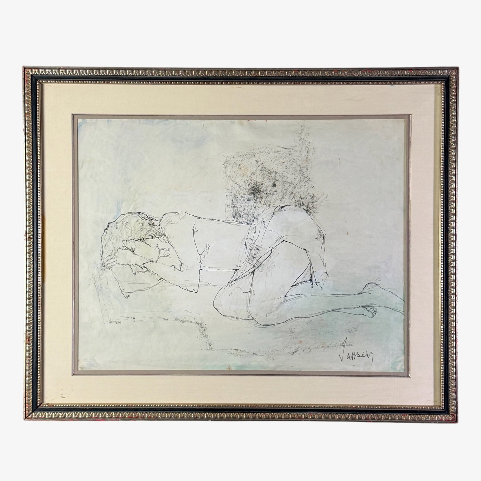 Jean Jansem, mixed media on heavy paper, languid model. (1 of 4)