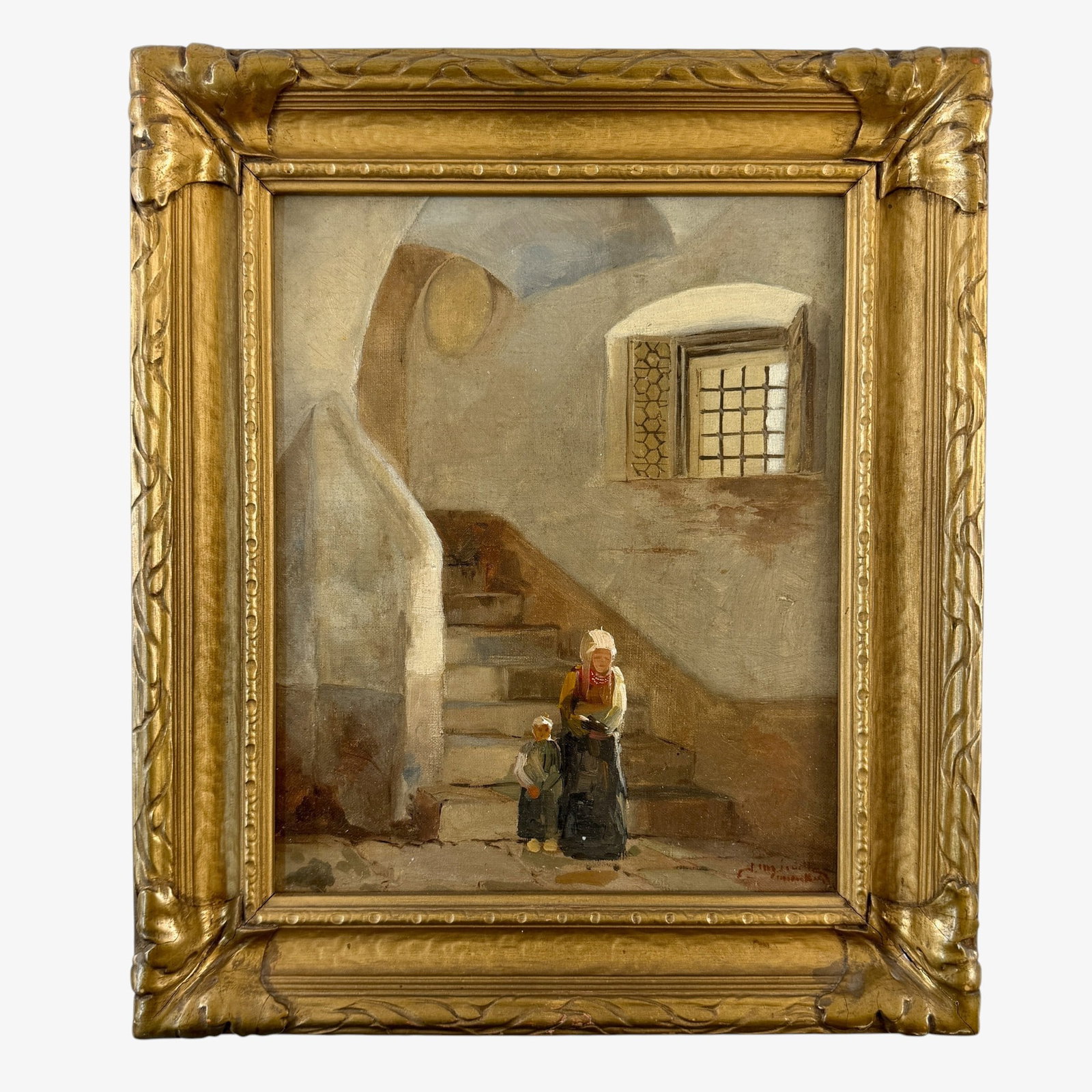 Oil on canvas signed by Jacques Majorelle, courtyard with woman and child. (1 of 3)
