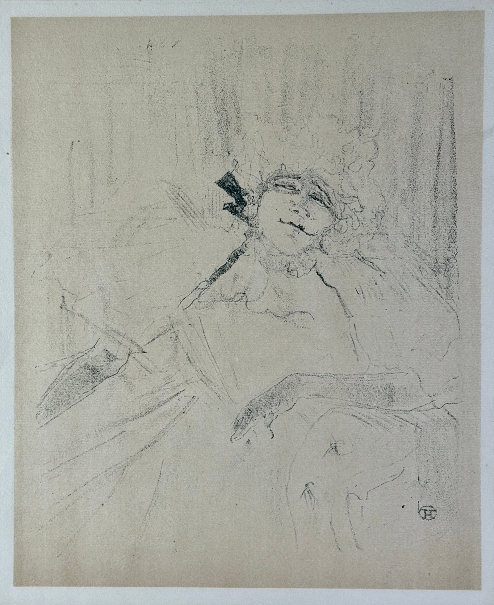 Henri de Toulouse-Lautrec (French, 1864-1901): Lithographg, Yvette Guilbert, signed in plate with the artists chop mark. 1898. Plate size: 12.75" ht. x 10.5" wd., framed size: 26.25" ht. x 23" wd.