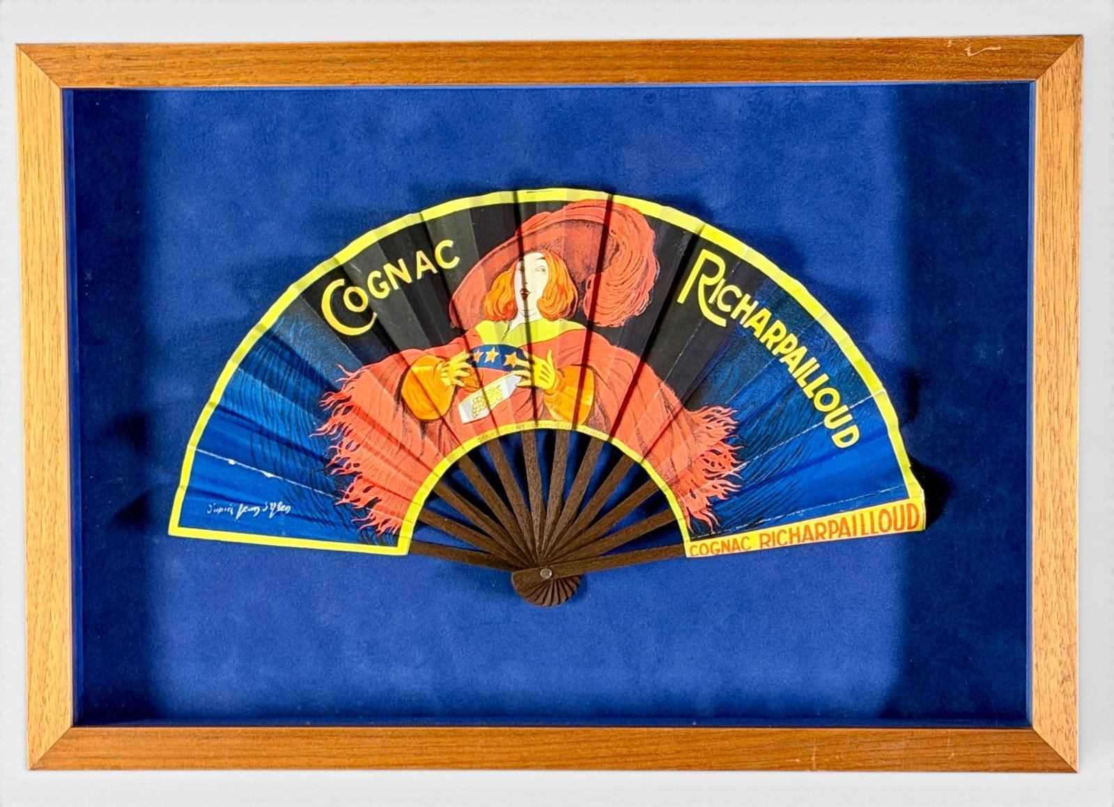 Cognac Richarpailloud Framed Fan Advertisement: A nicely framed cognac advertising fan, with good coloration. Framed size: 12.5" ht. x 18" wd.