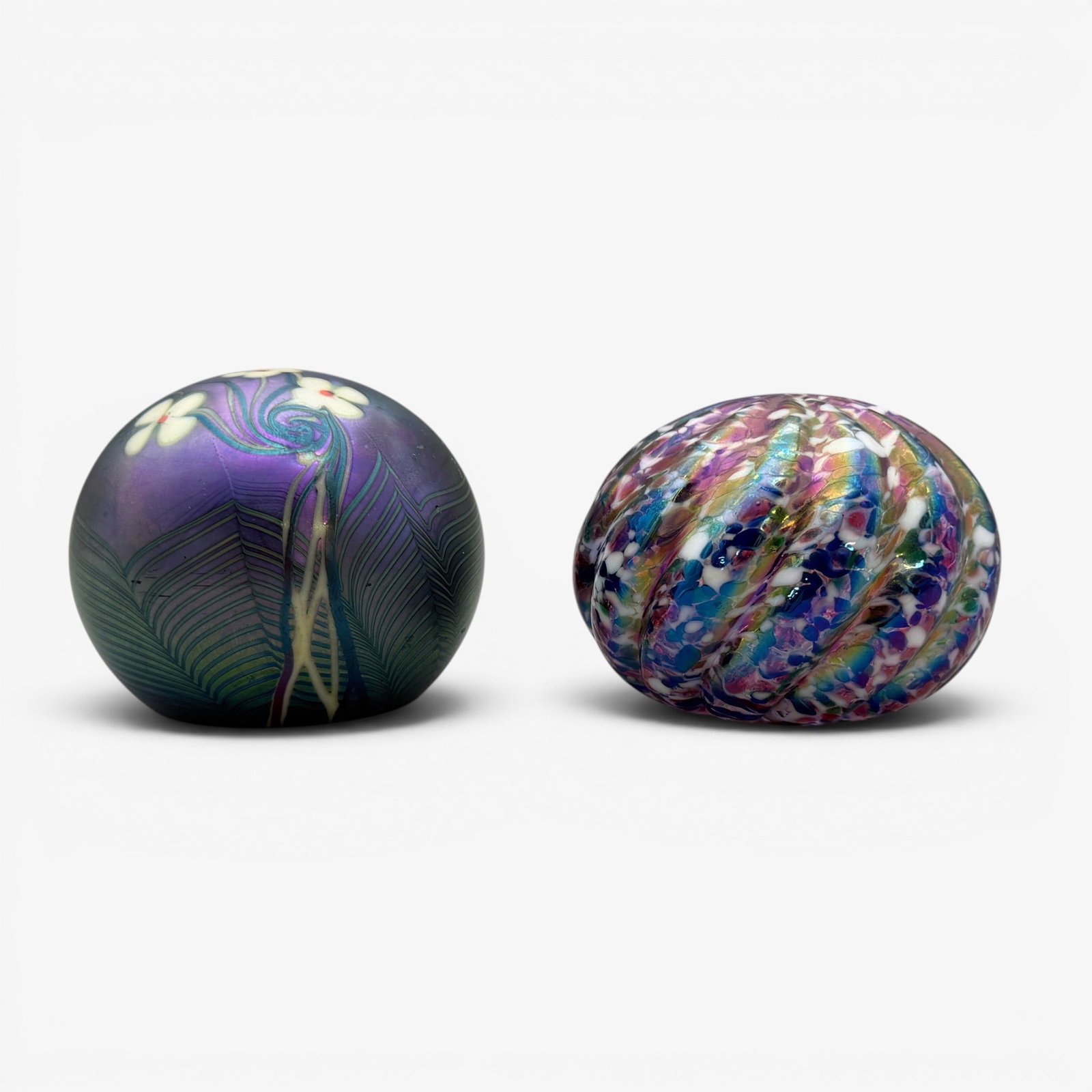 Pair of Art Glass Paperweights: Each second half 20th century, and each signed. Tallest ht. 3".