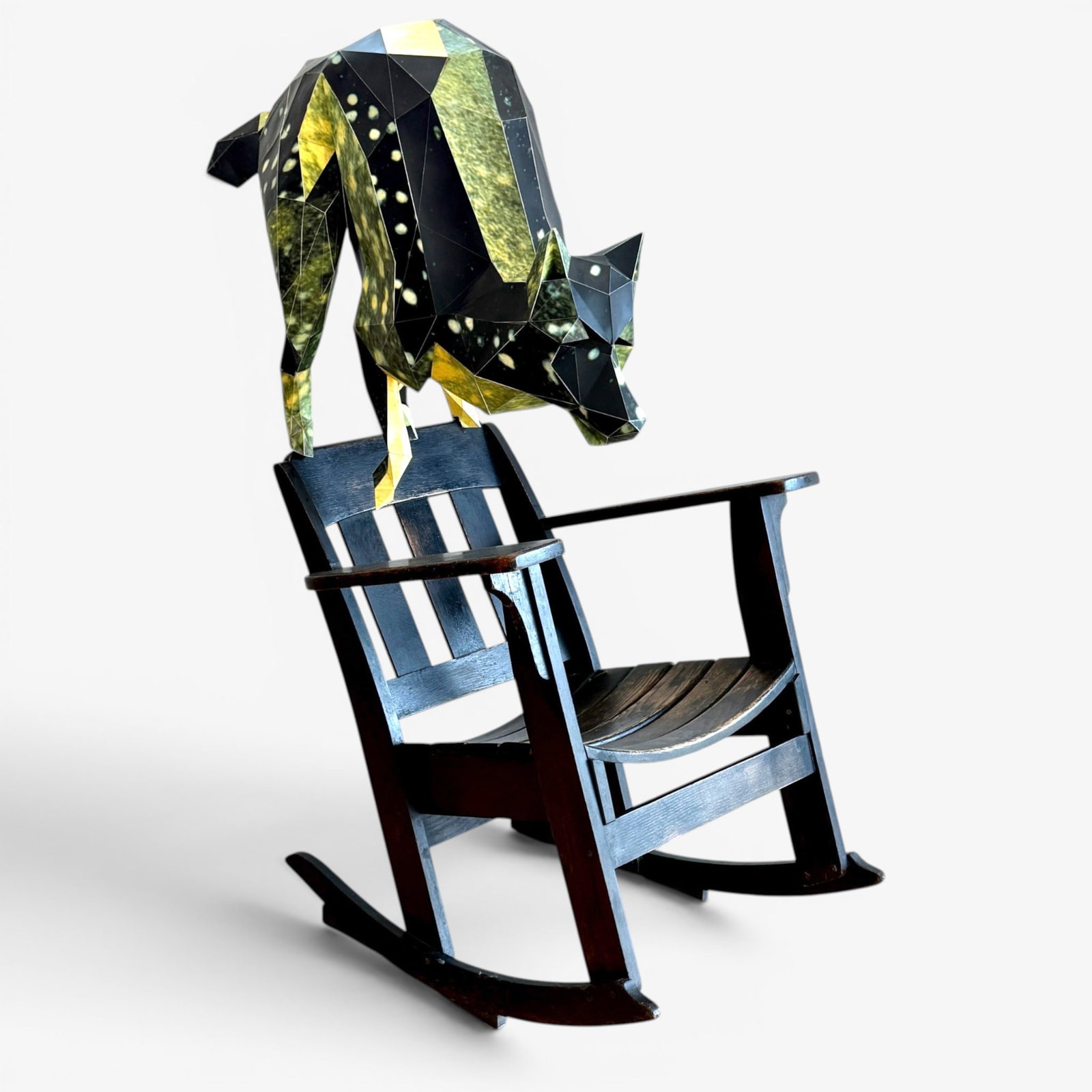 Todd Slaughter (American, 20th Century): "This Land is your Land" Construction of repurposed rocking chair, heavy printed board/paper Signed