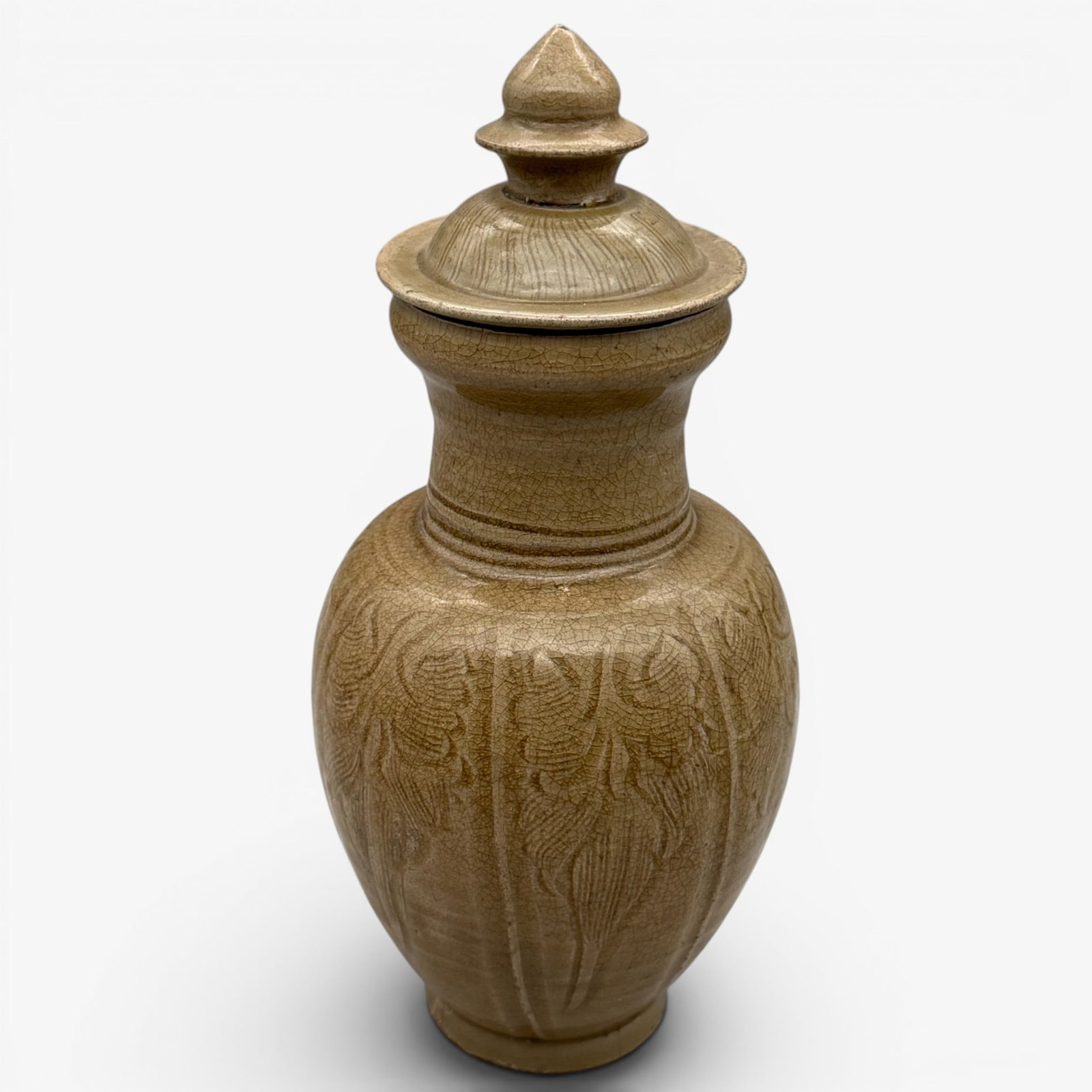 Longquan Celadon Carved Lidded Vase - 2