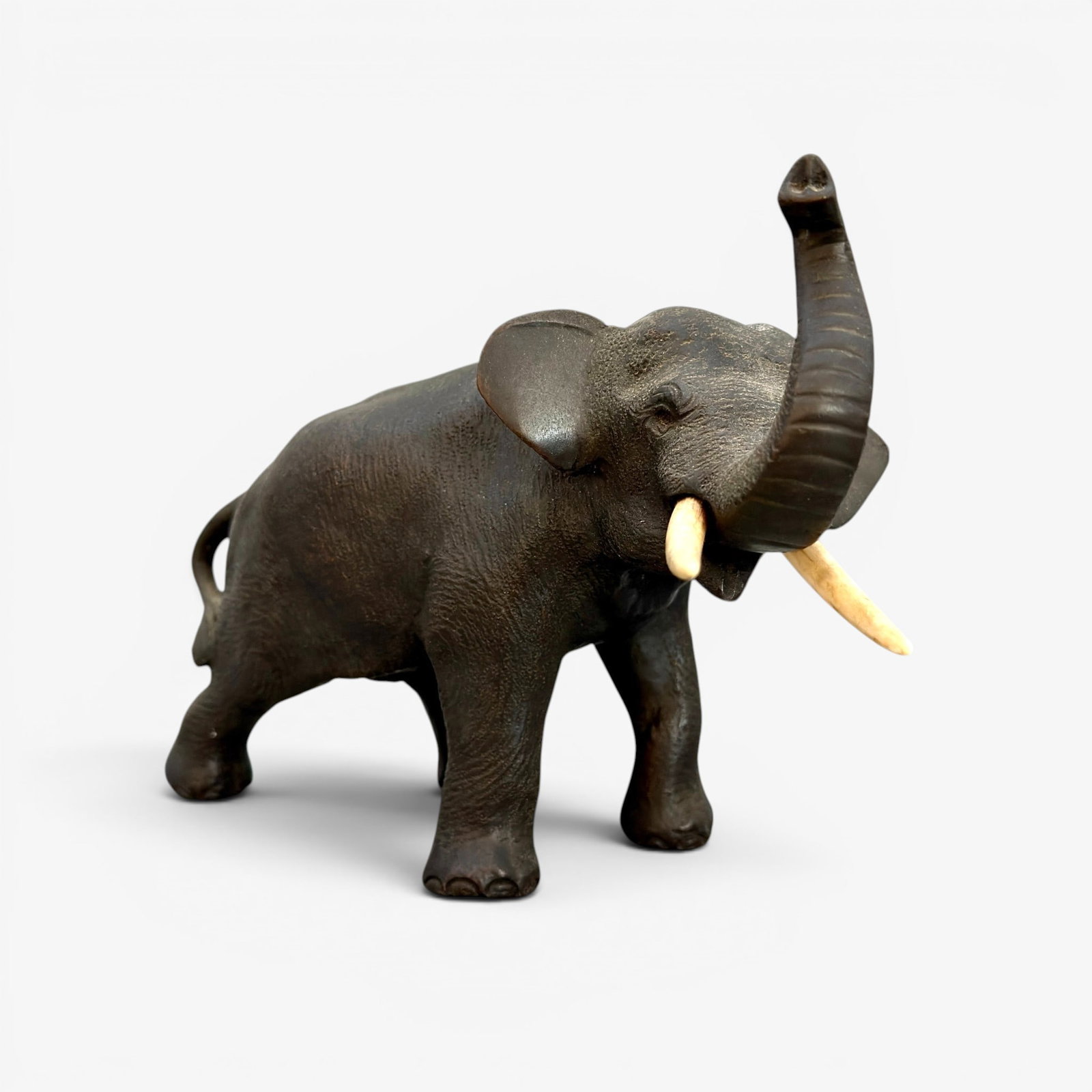 Japanese bronze elephant with bone tusks (1 of 5)
