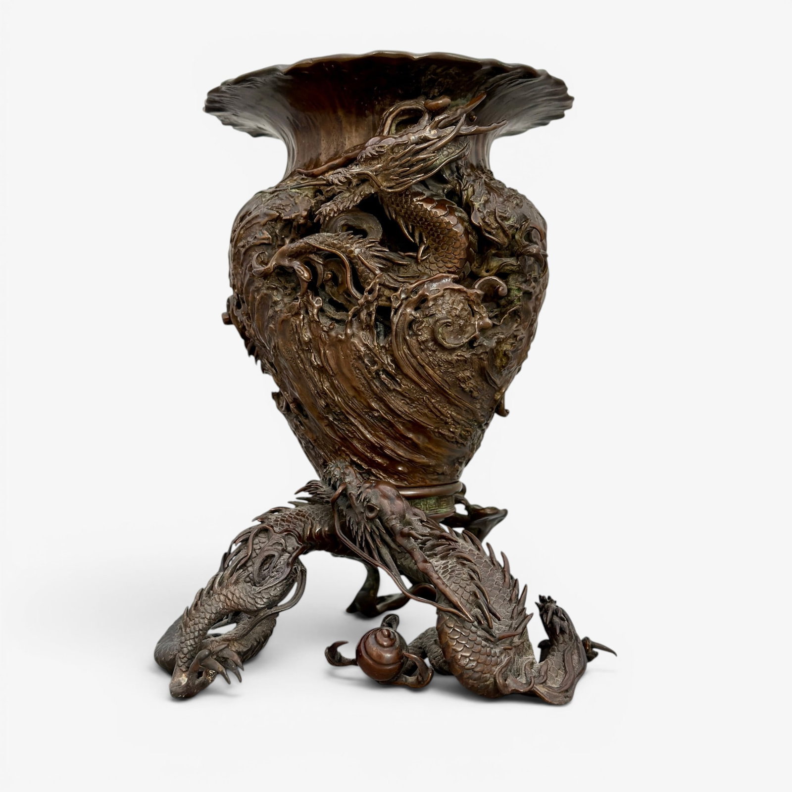 Japanese bronze two piece "Dragon" censor - 2