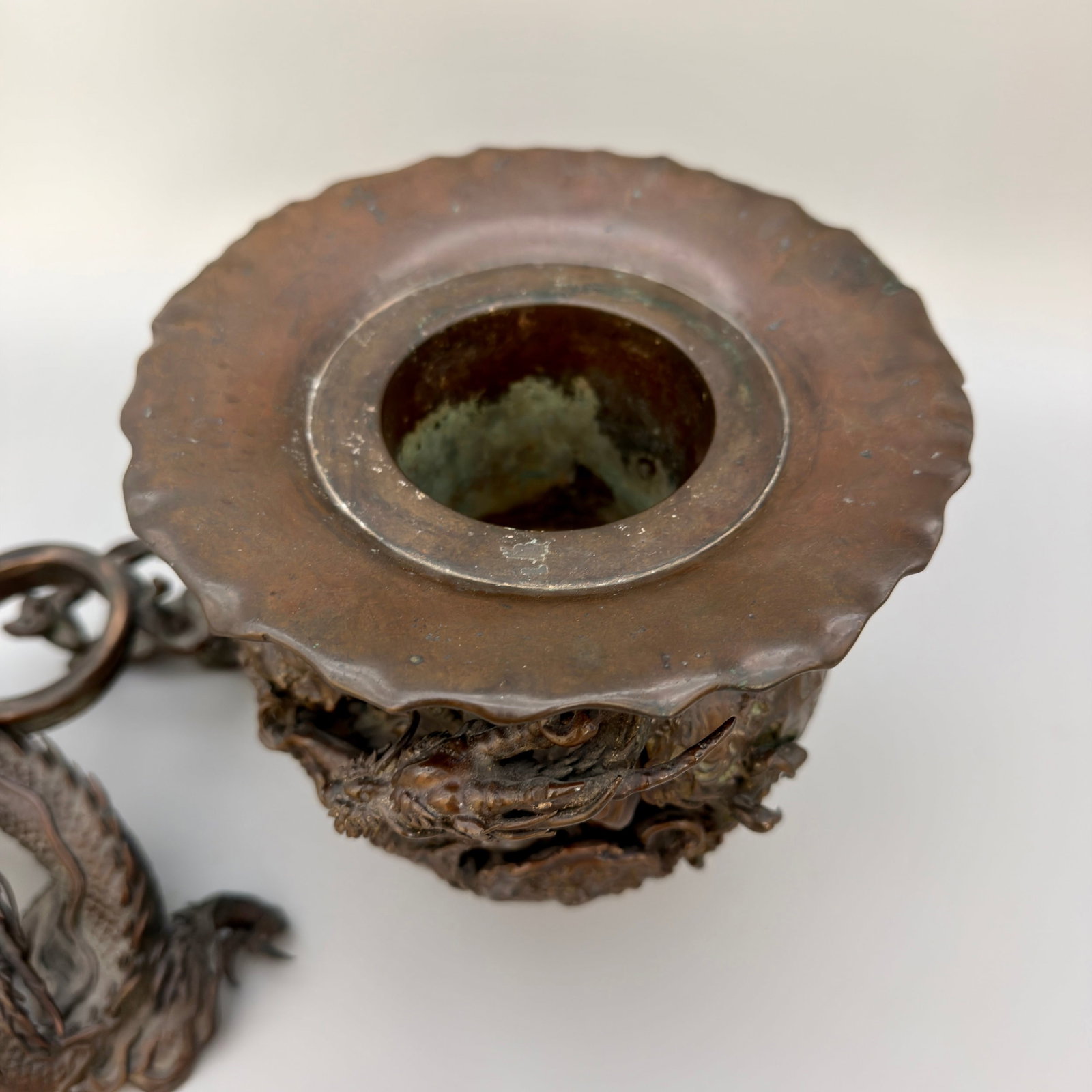 Japanese bronze two piece "Dragon" censor - 7