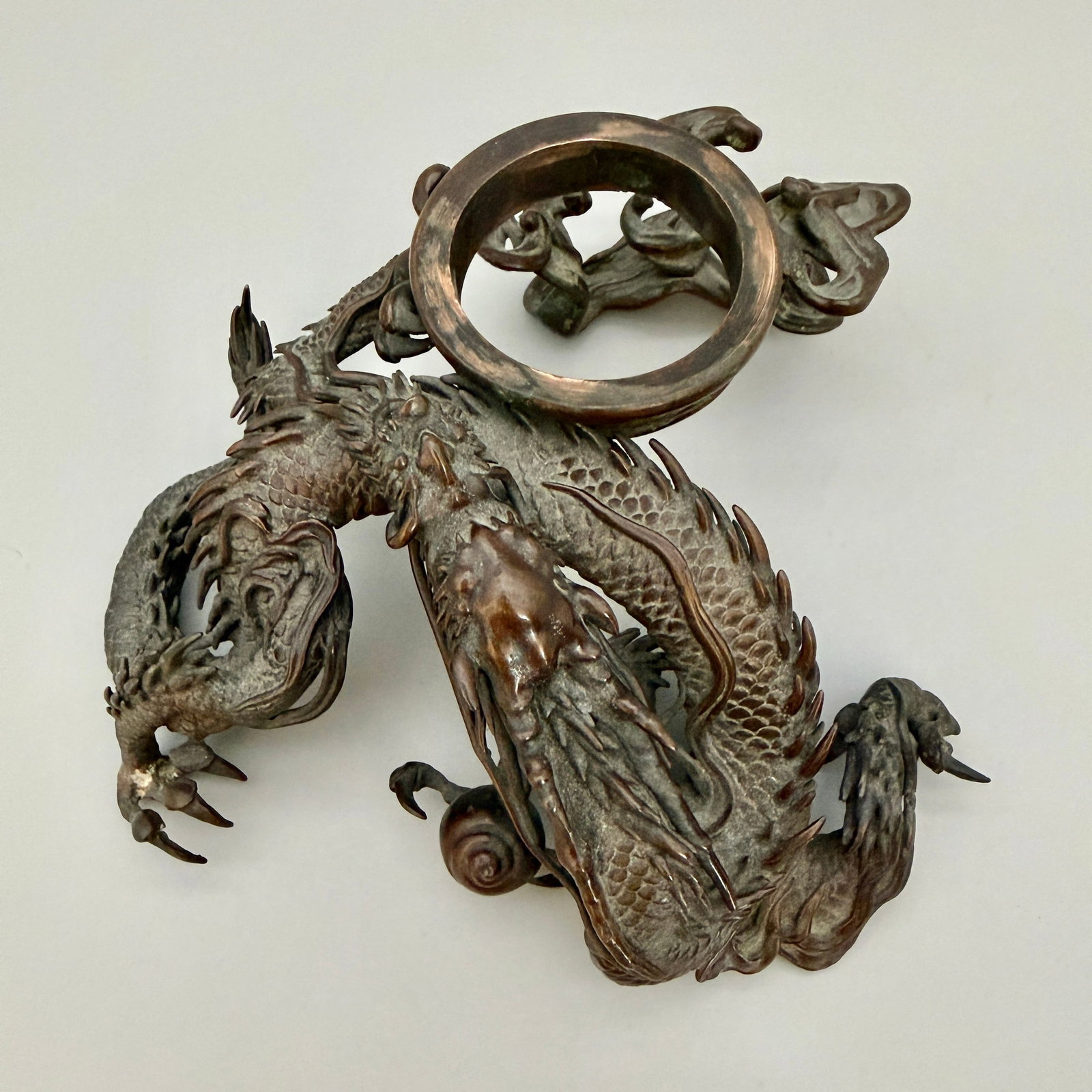 Japanese bronze two piece "Dragon" censor - 9