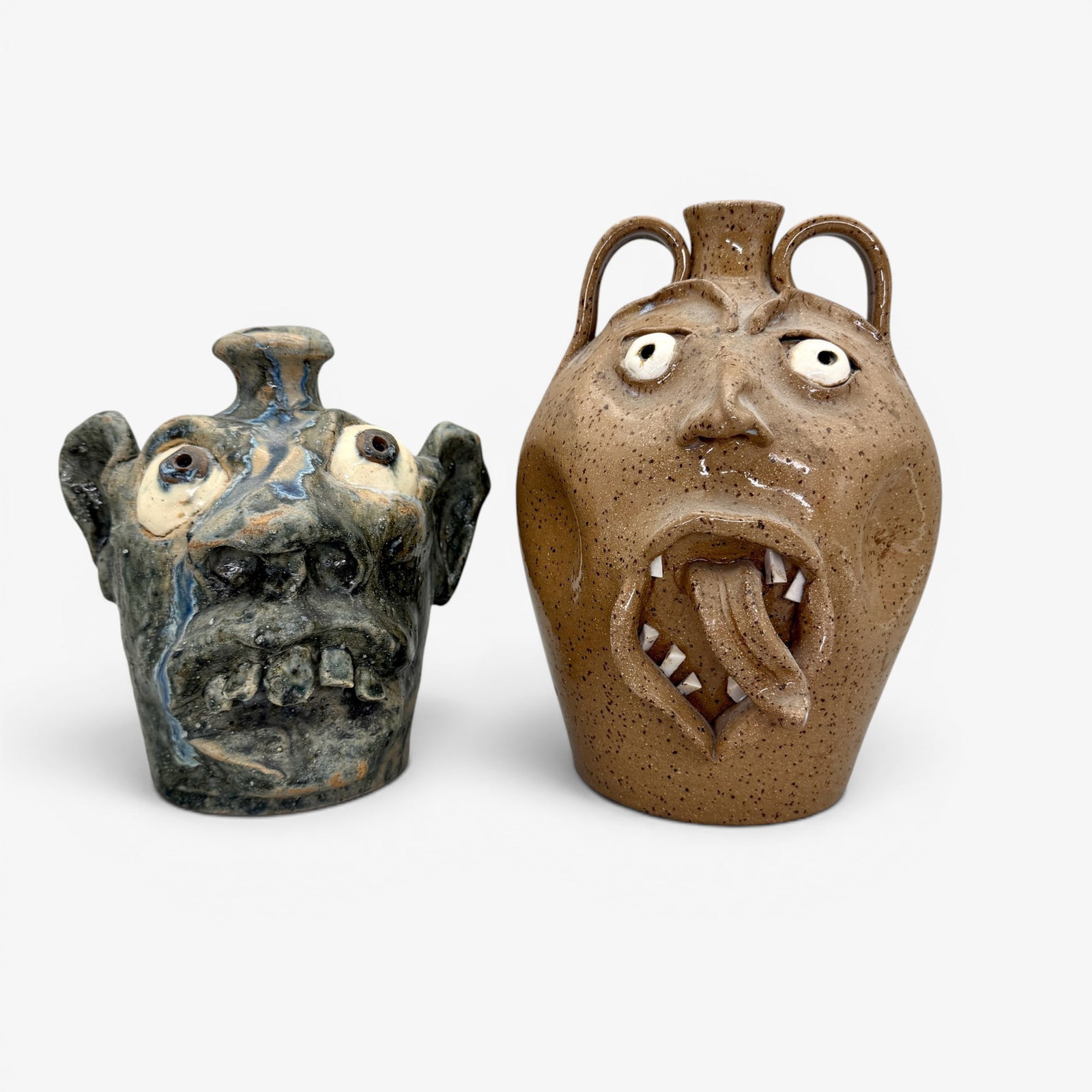 Pair of Stoneware Face Jugs (1 of 9)