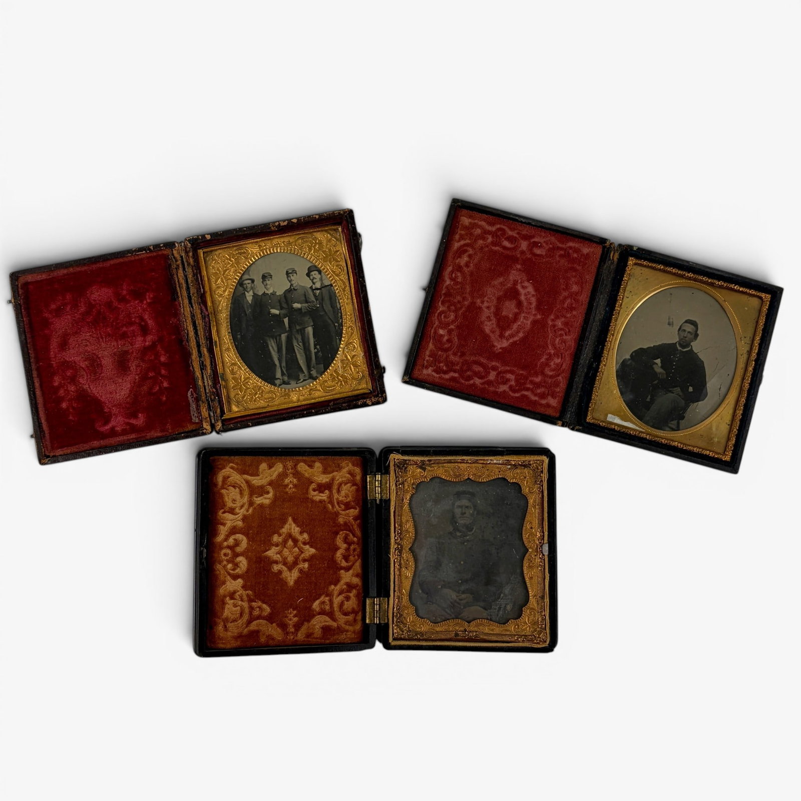 Three Cased Images of Union Soldiers: All images of Union soldiers. One image featuring two soldiers flanked by two men.