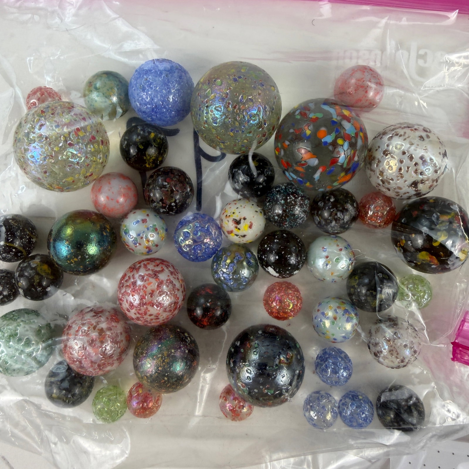 Collection of Various Marbles: Including speckled examples, Scottish carpet bowls, opaque and Christensen