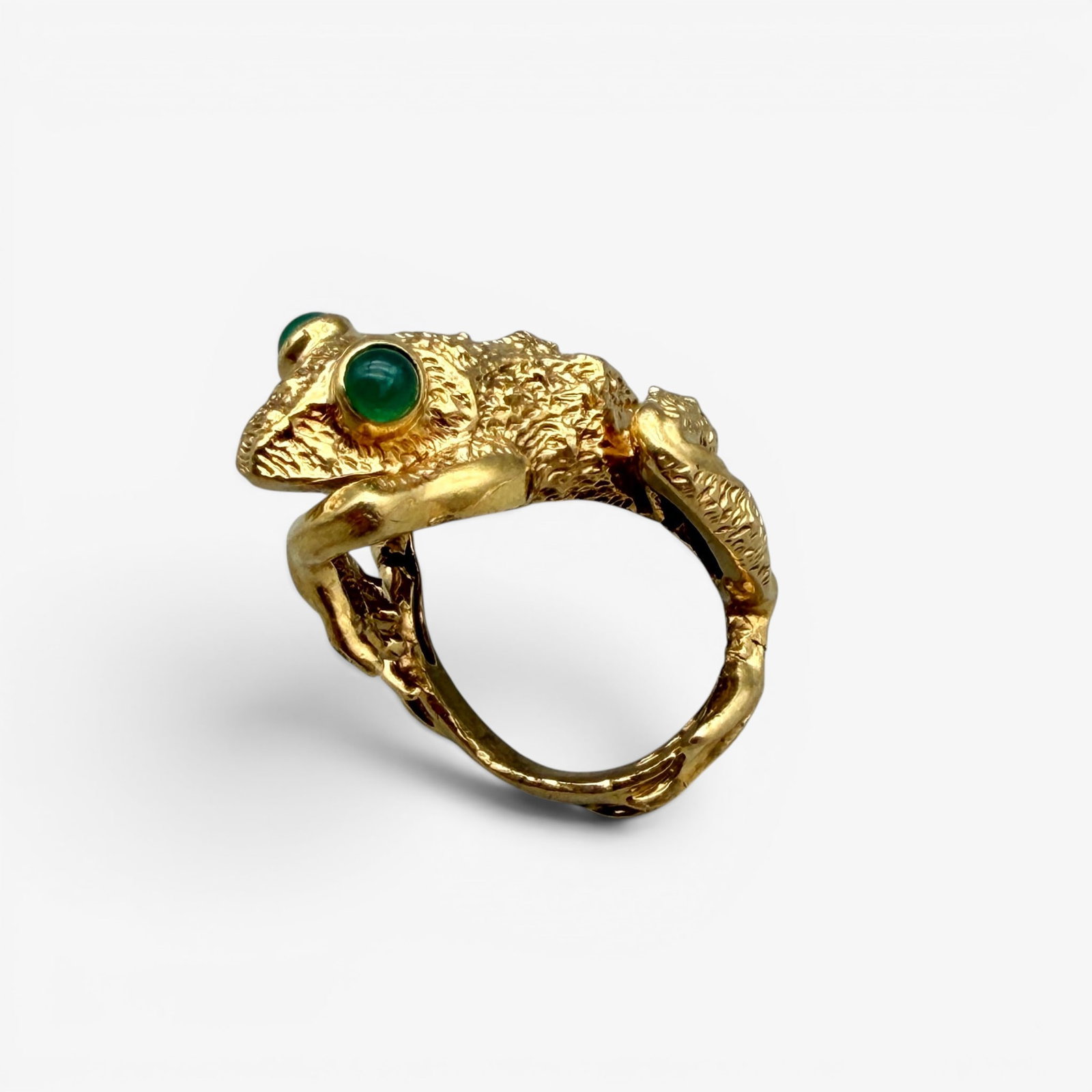18K Gold Frog Ring with Inset Green Stone Eyes (1 of 6)