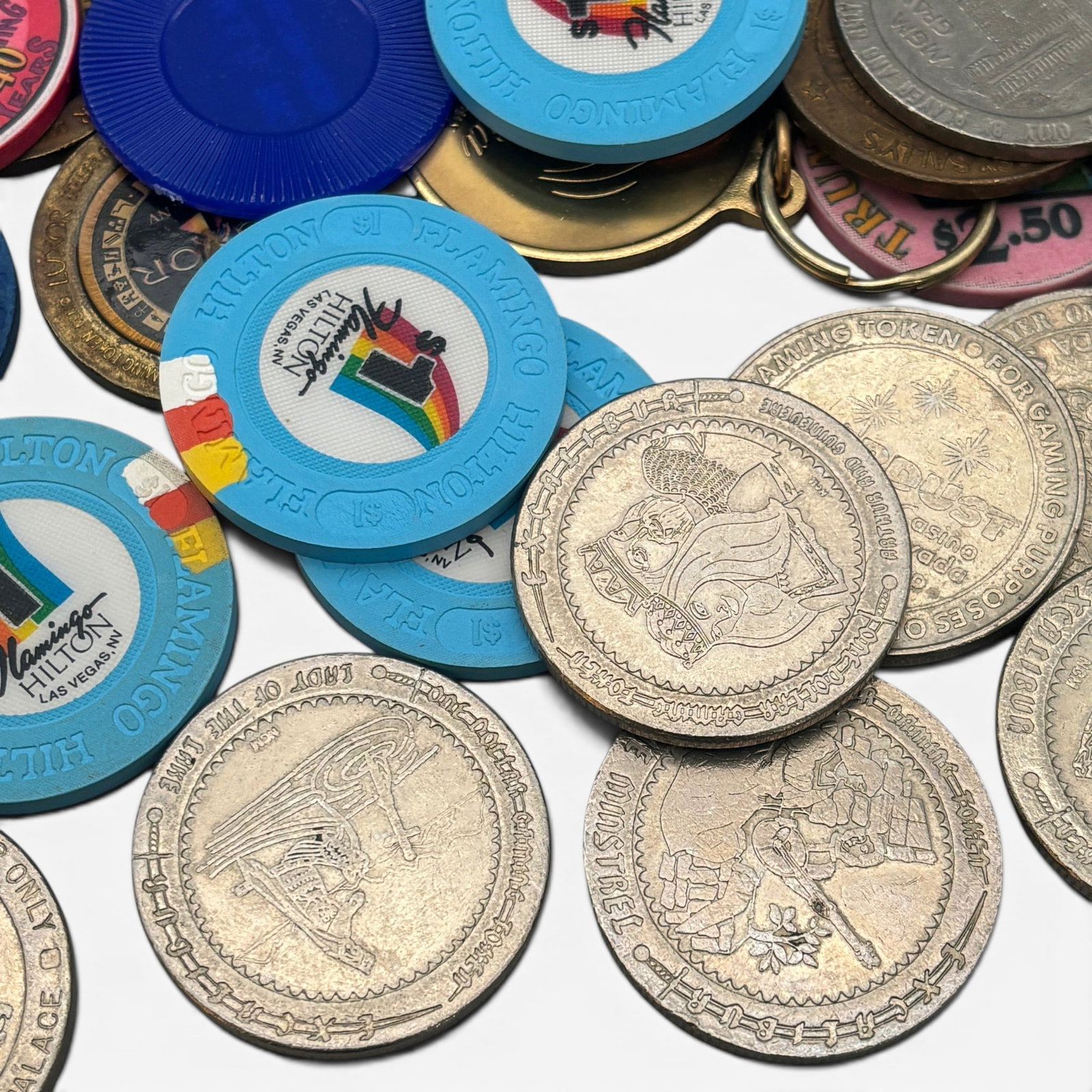 Large Grouping of Casino Tokens: Casino chips and casino tokens from across the United States. Range of denominations.