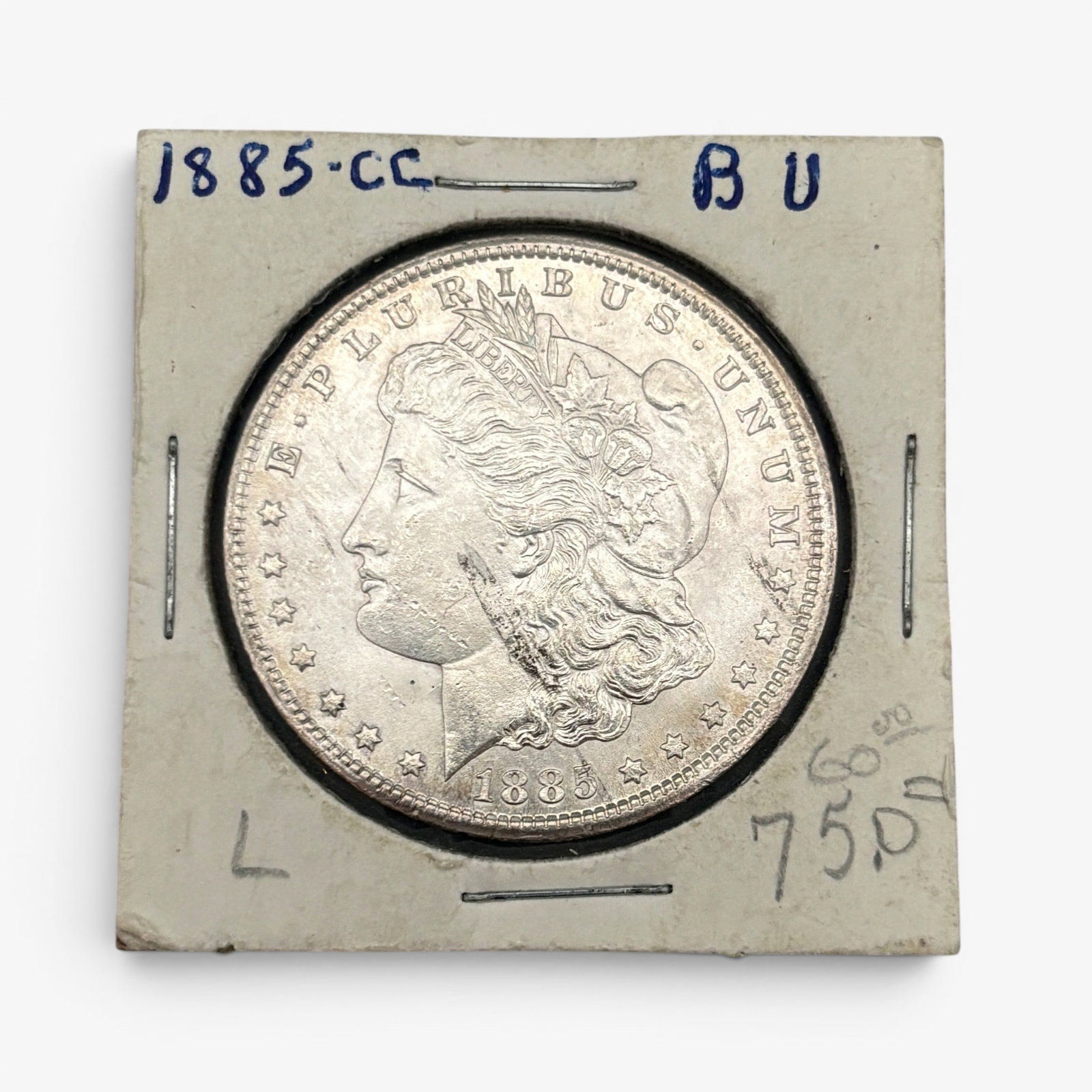 1885 Carson City Regular Strike $1 Morgan: Minor markings to lady liberty's face, otherwise the coin appears to be in good condition.