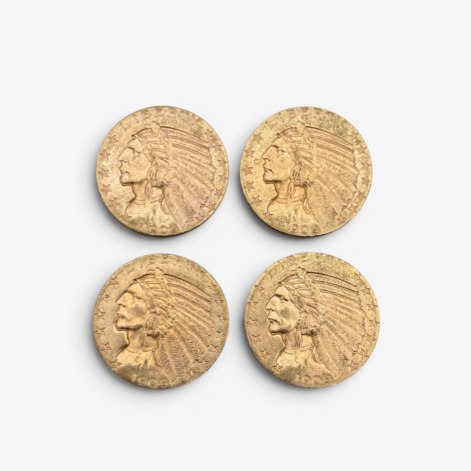 Collection of 4 Gold $5 Indian 1909 Indian Head Coins (1 of 1)