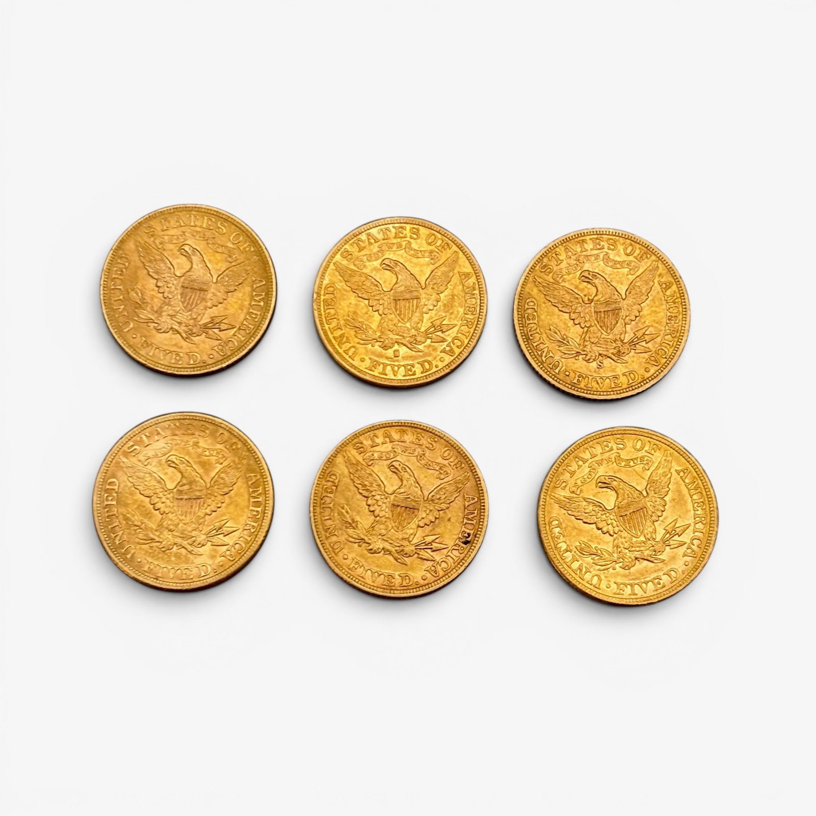 Six $5 Liberty Head Gold Pieces (1 of 1)