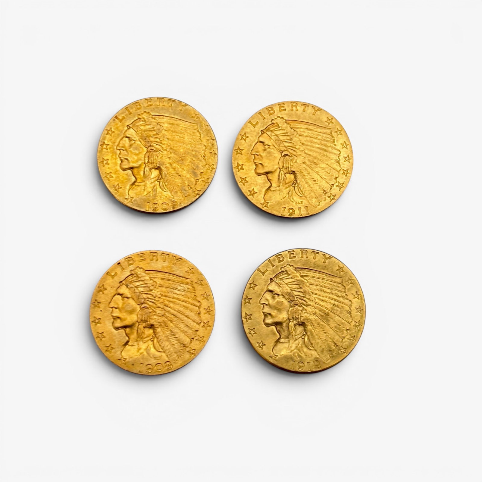 Four $2.5 Dollar Indian Head Gold Coins (1 of 1)