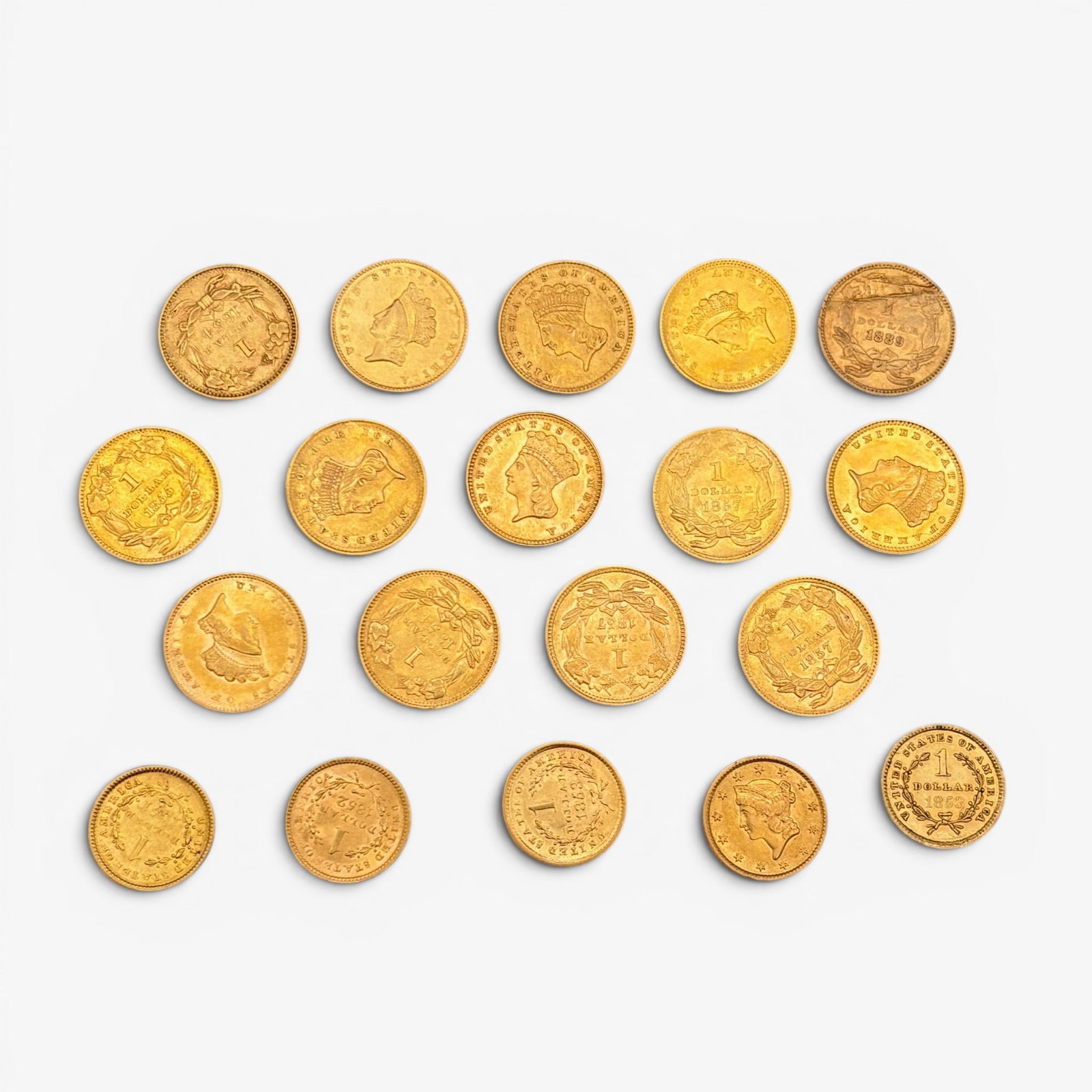 Nineteen $1 U.S. Regular Strike Gold Coins (1 of 1)