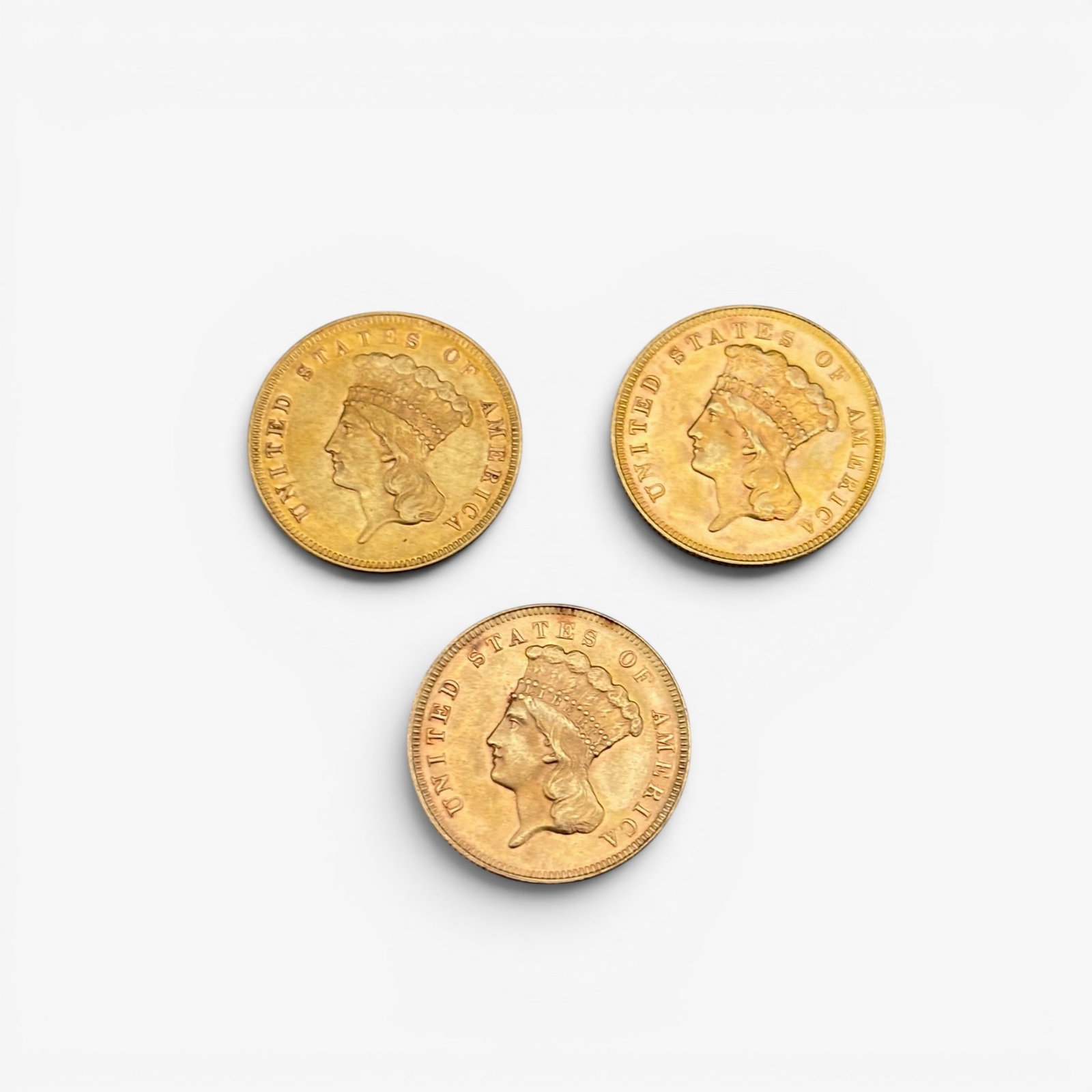 Three 19th Century U.S. $3 Gold Pieces (1 of 1)